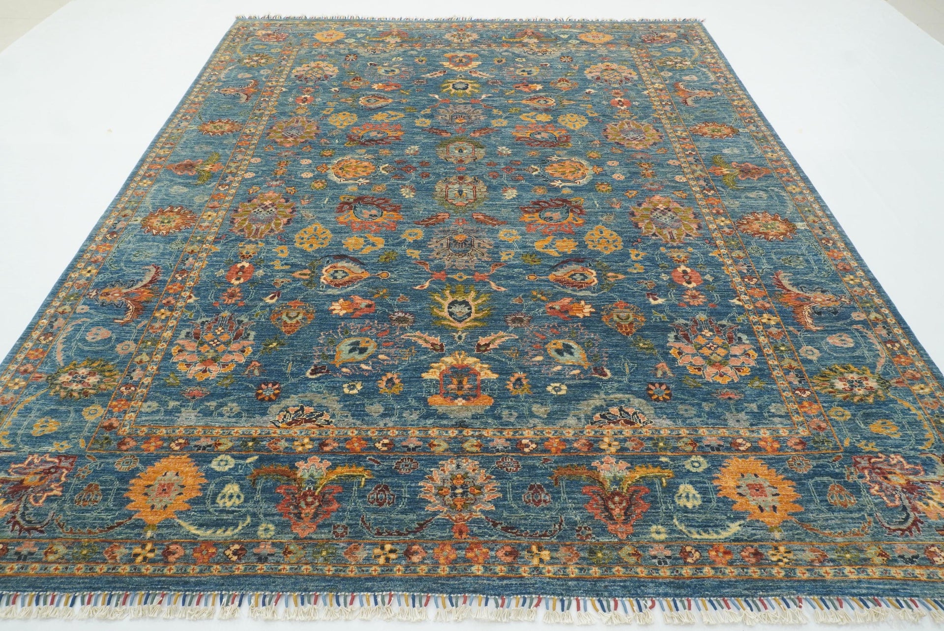 8x10 Waziri Dark Blue Afghan Hand knotted Wool Oriental Rug