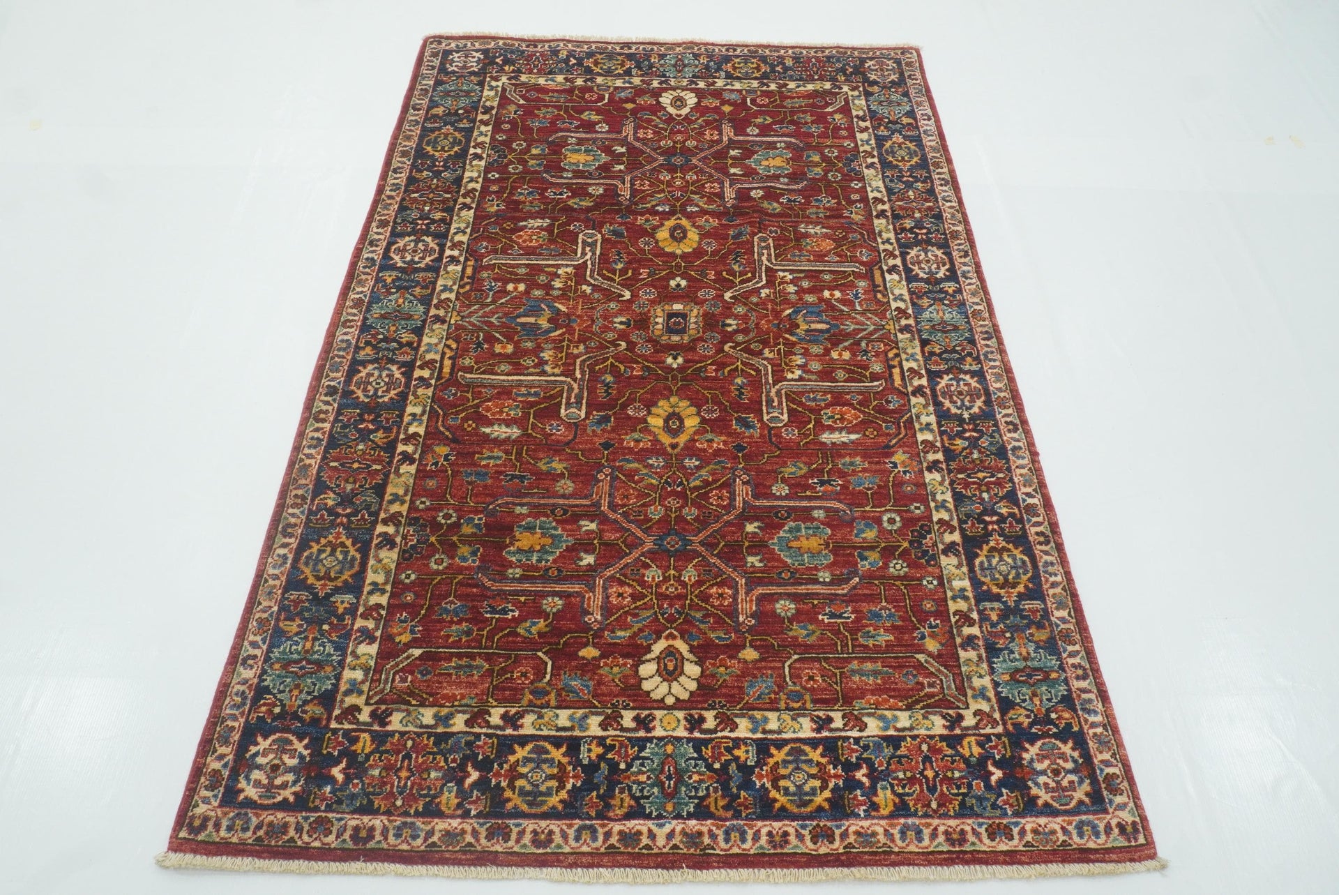 4x6 Red Bidajr Afghan Hand-Knotted Wool Oriental Rug