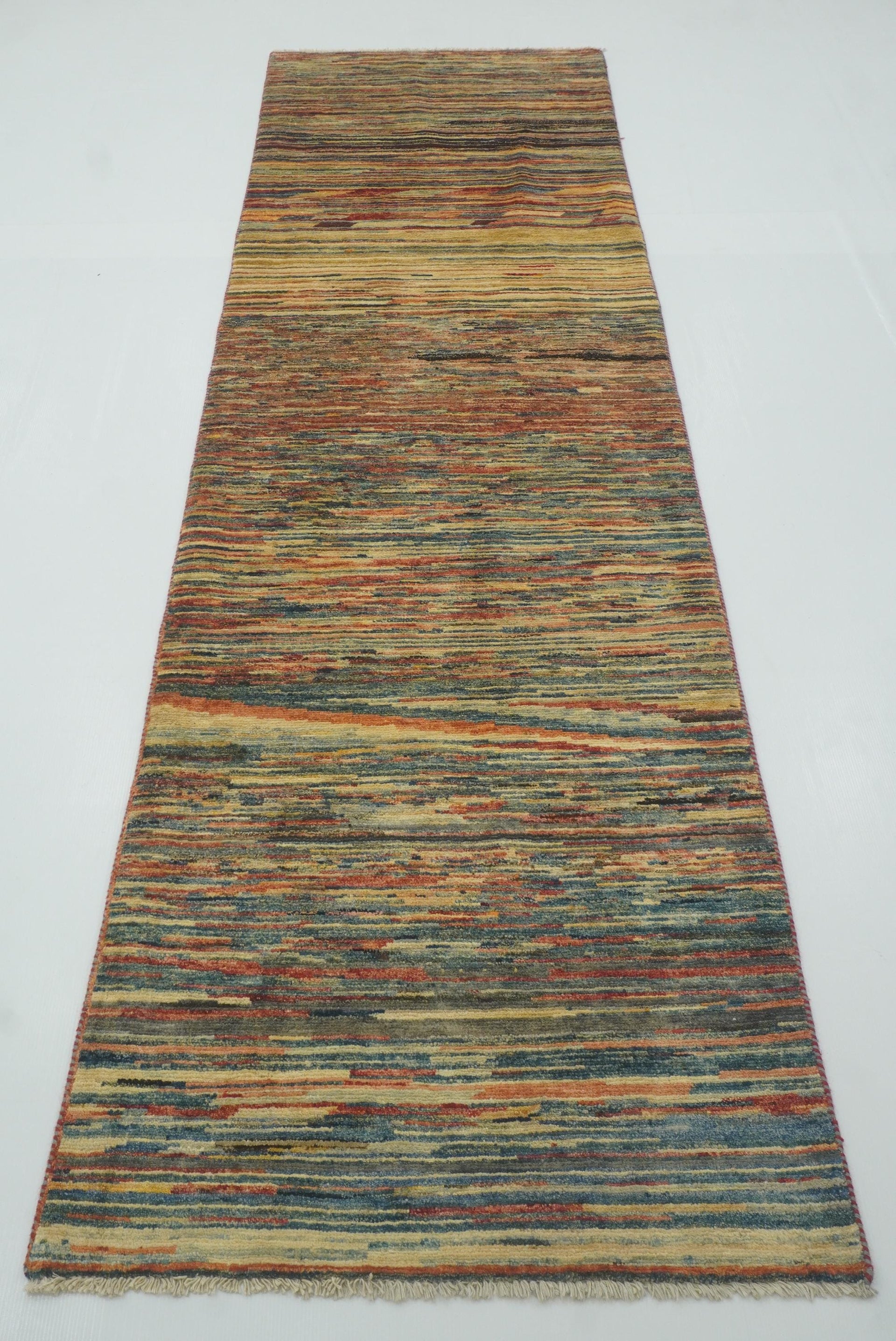 10 ft Striped Gabbeh Afghan Hand knotted Wool Runner Rug
