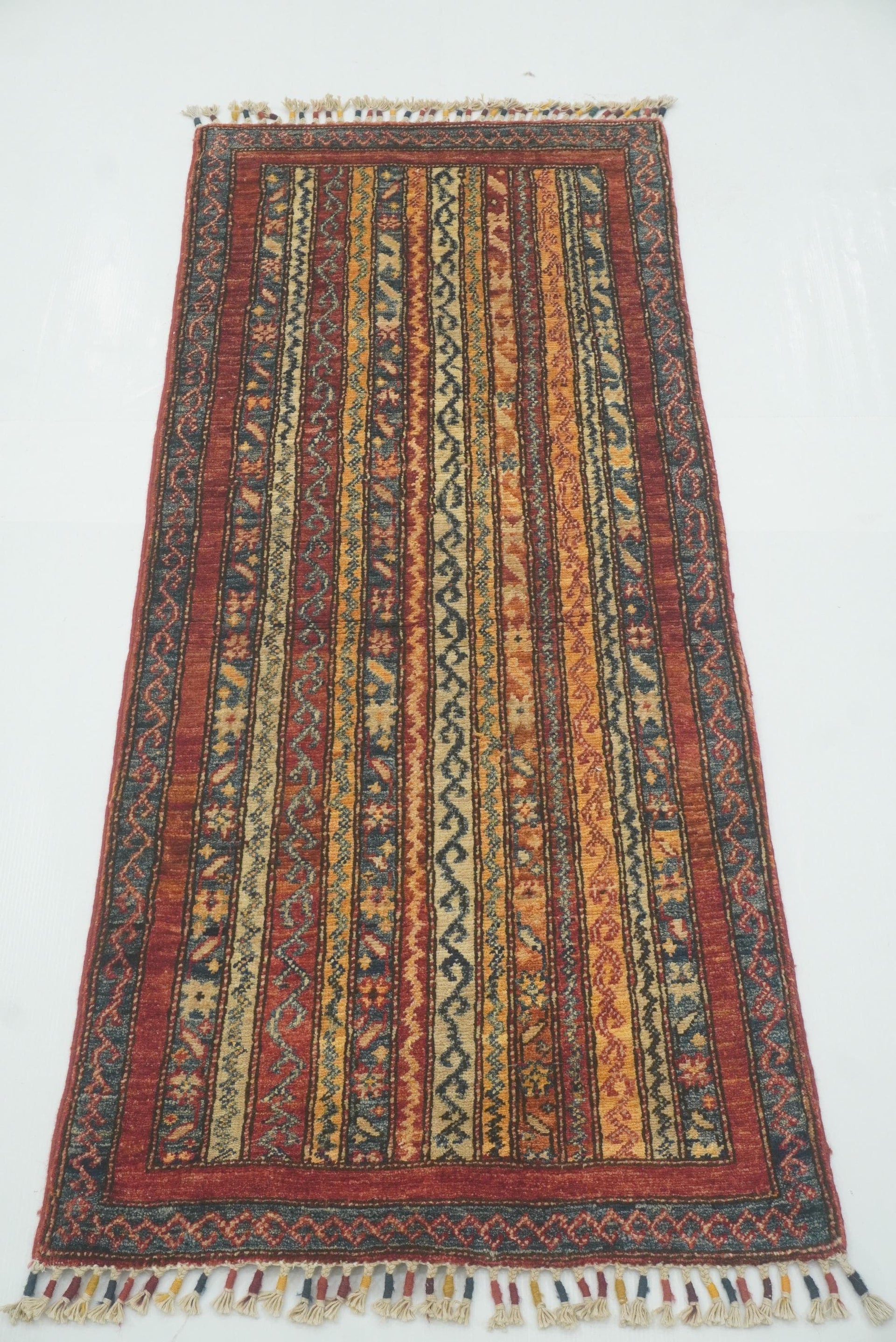 2x5 Red Shaal Turkish Hand knotted Wool Runner Rug