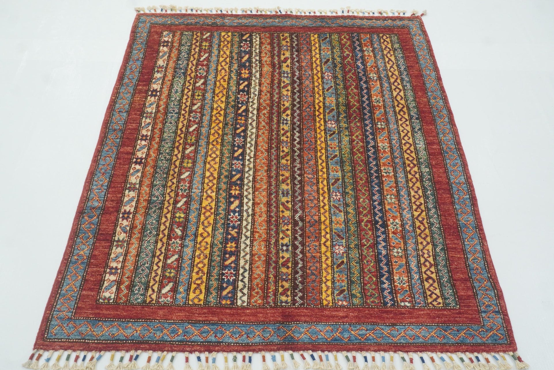 4x5 Red Shawl Hand Knotted Tribal Wool Rug