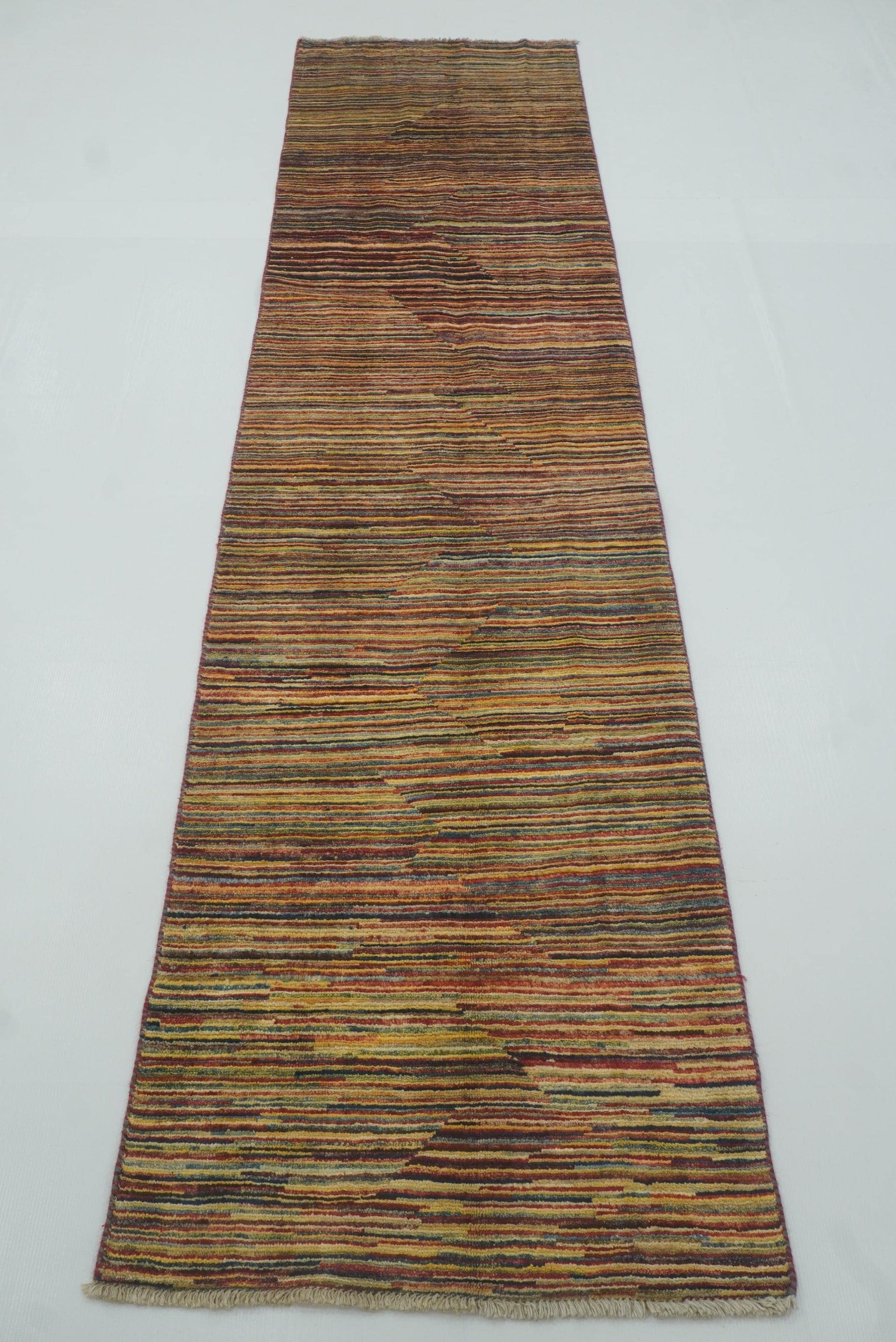 9 ft Striped Gabbeh Afghan Hand knotted Wool Runner Rug