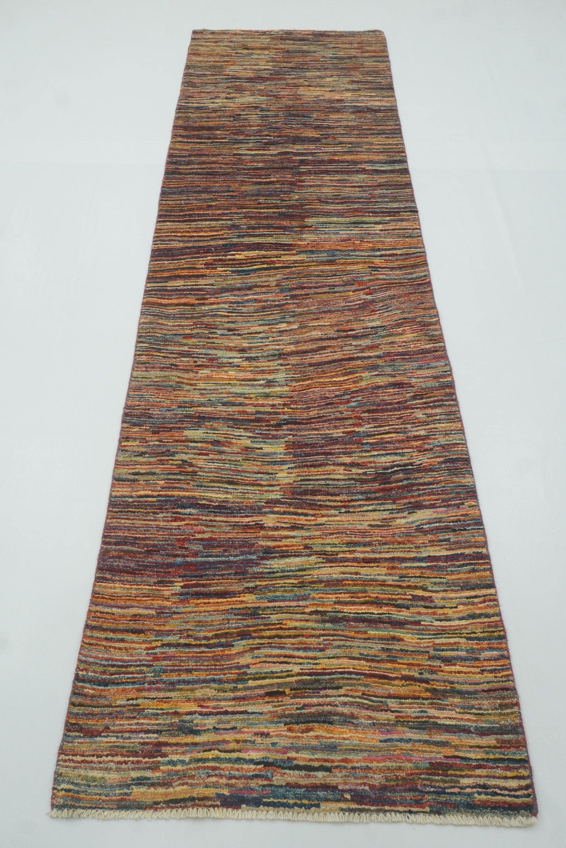 2'6"x9'5" Striped Gabbeh Afghan Hand knotted Wool Runner Rug