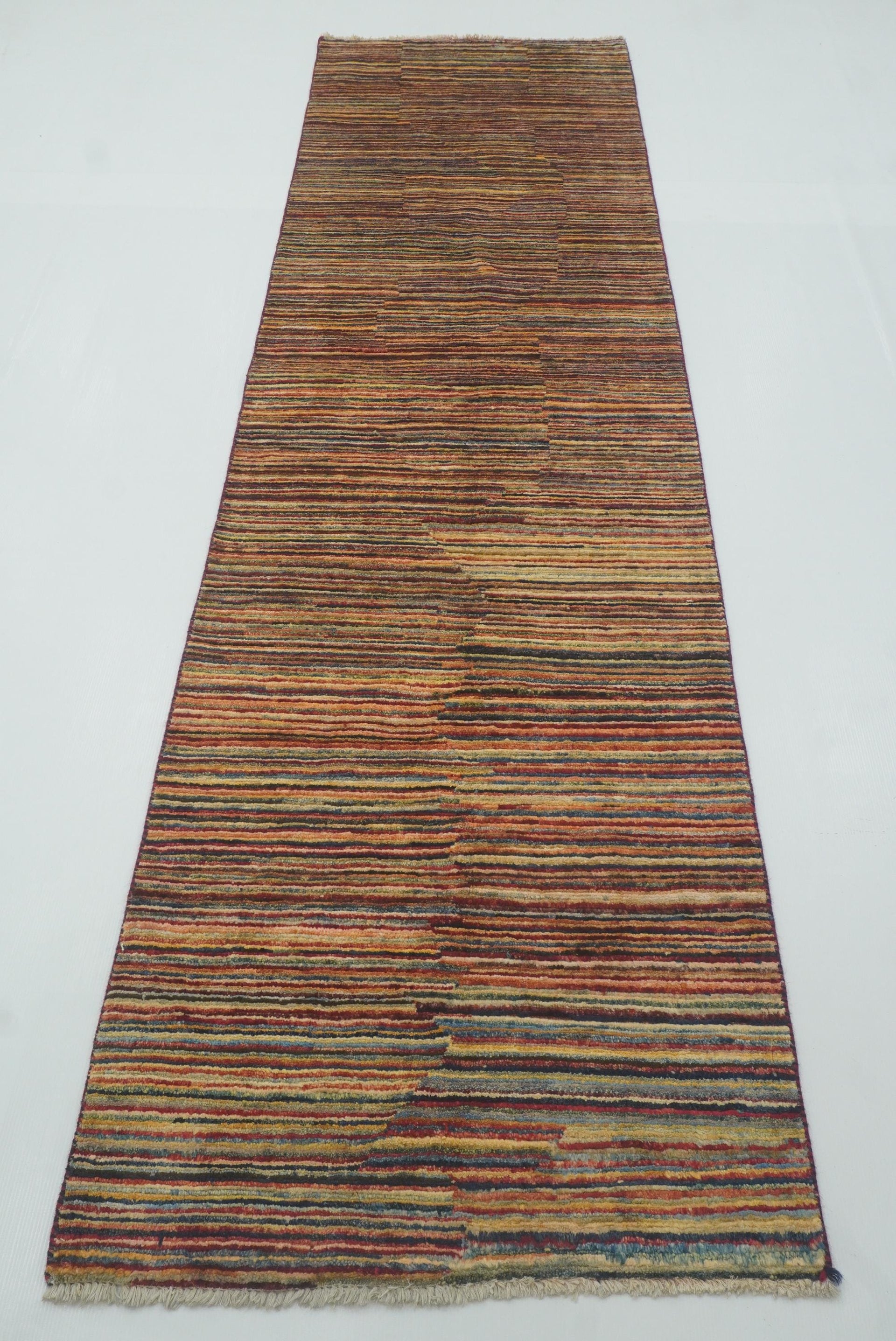 2'6"x9'4" Striped Gabbeh Afghan Hand knotted Runner Rug