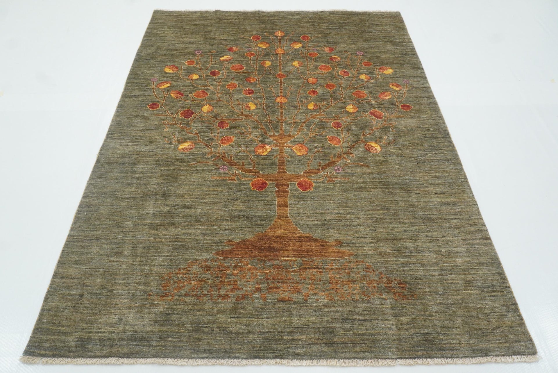 5x7 Gray Gabbeh Tree of Life Hand-Knotted Afghan Wool Rug