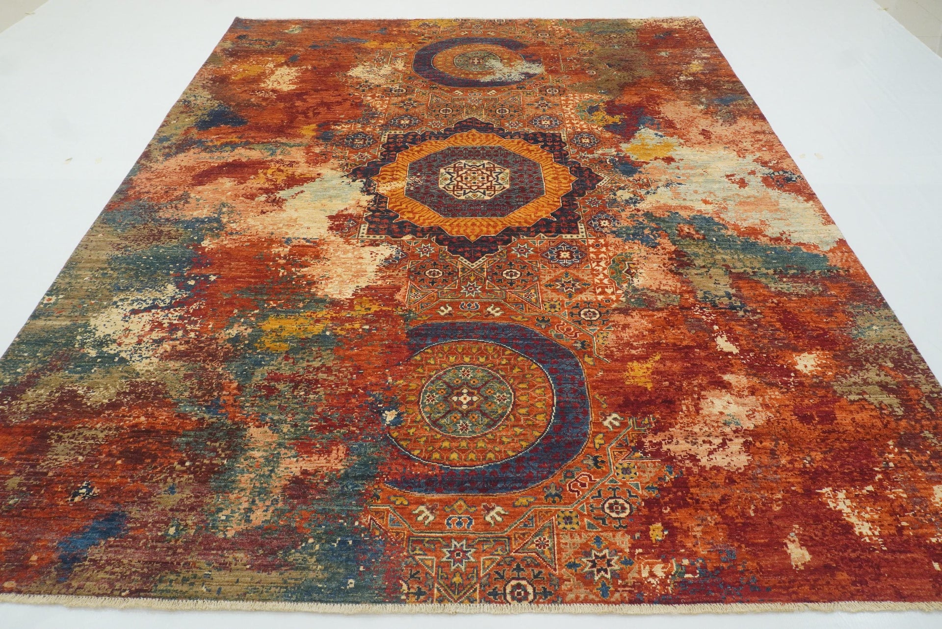 8x10 Red Mamluk Afghan Hand knotted Wool Modern Rug