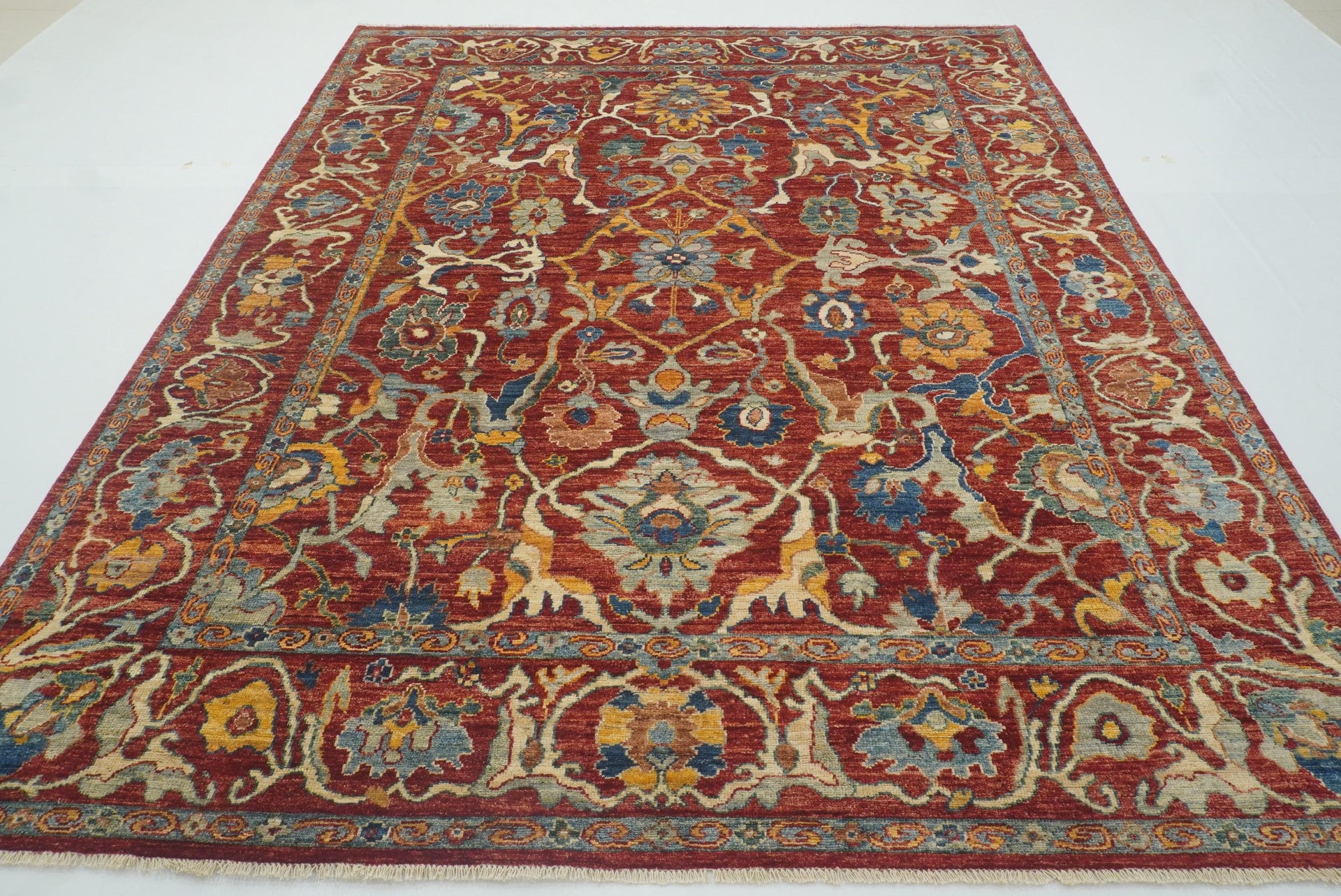 8x10 Red Oushak Hand knotted Wool Turkish Rug