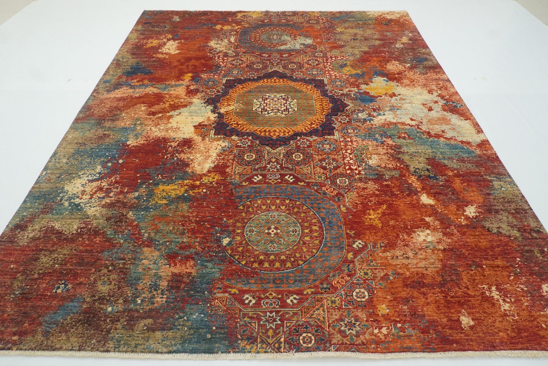 8x10 Red Mamluk Afghan Hand knotted Wool Modern Rug