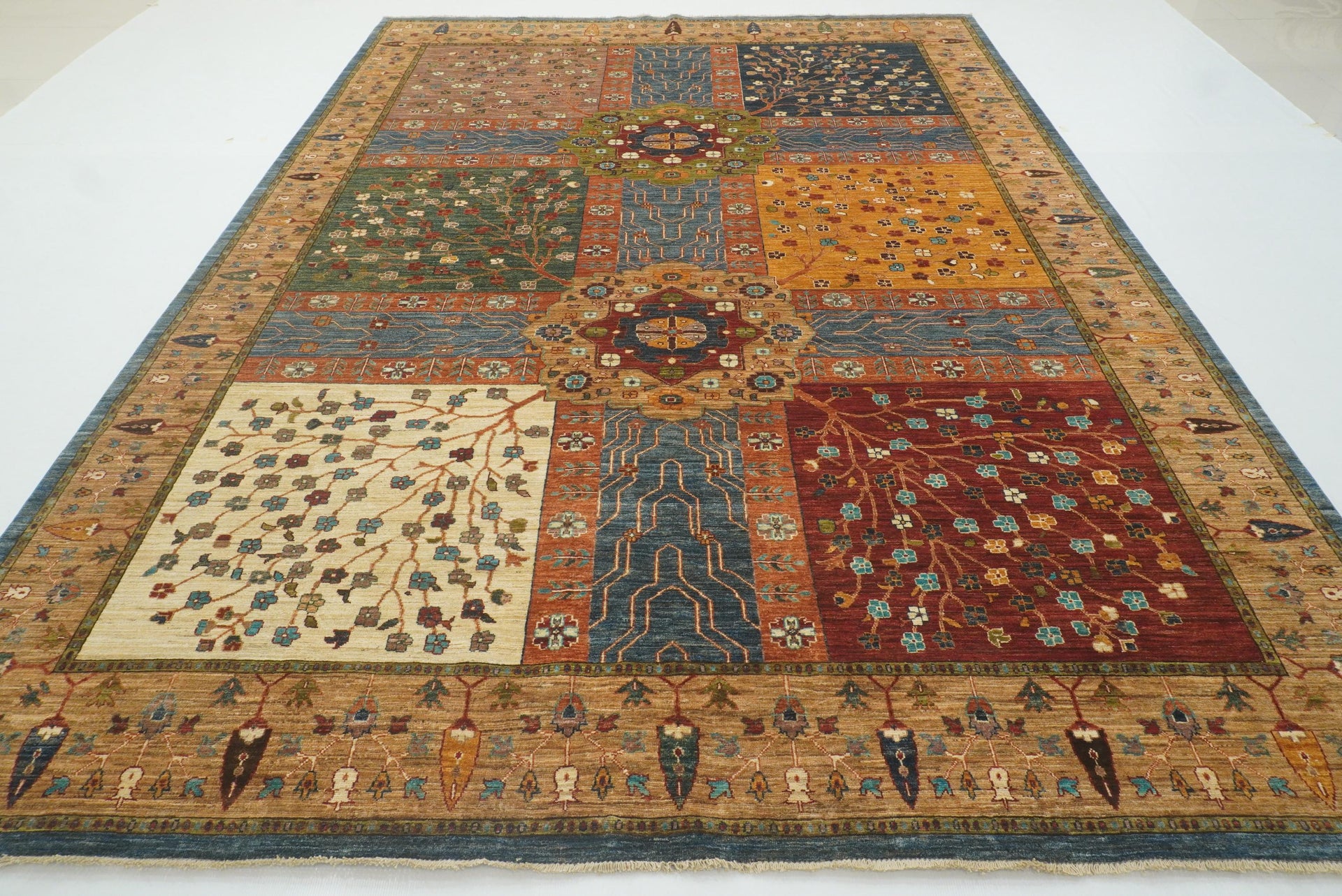 9x12 Afghan Bakhtiari Multicolor Hand-Knotted Oriental Wool Rug - Yildiz Rugs