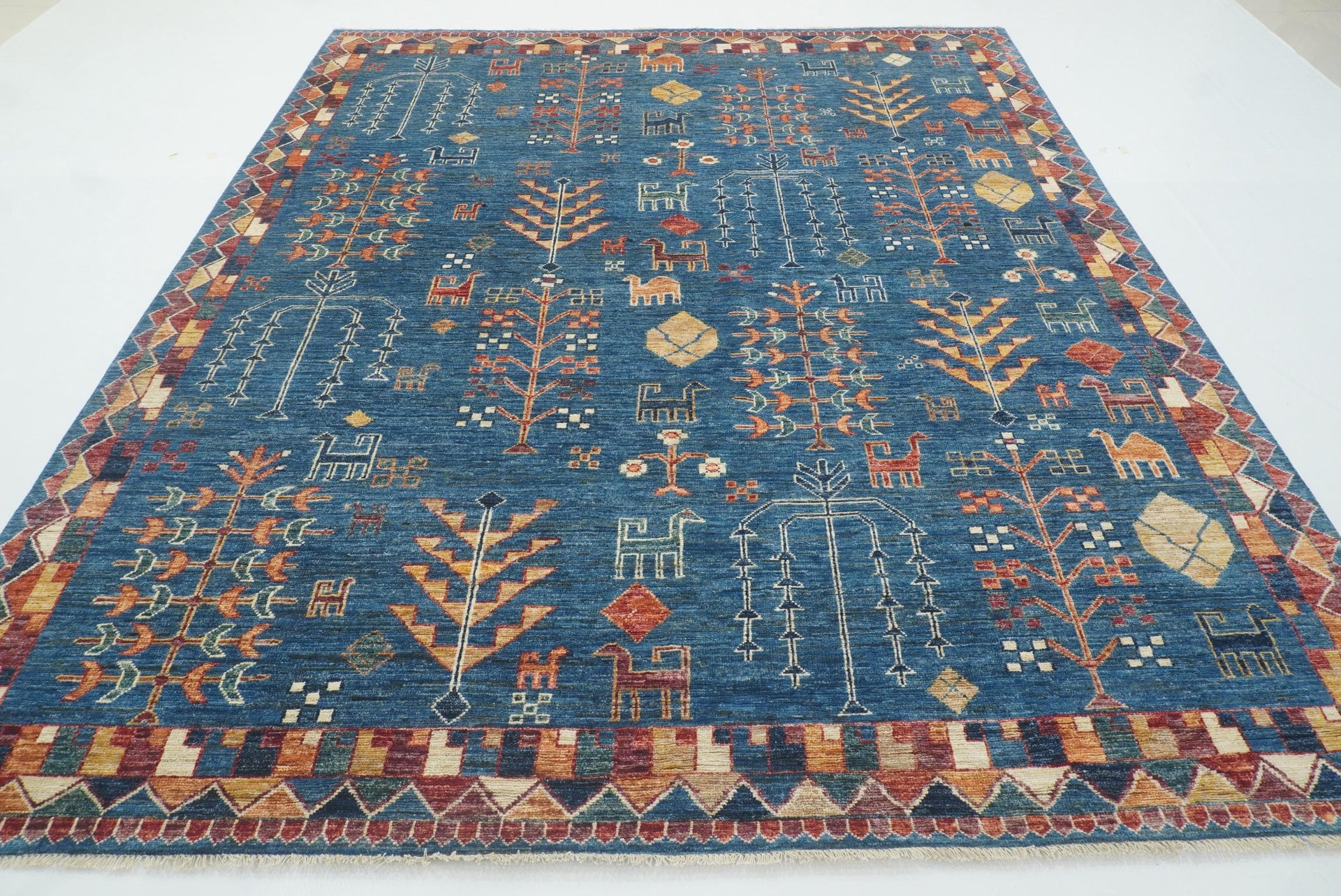 8x10 Gabbeh Dark Blue Afghan Hand knotted Wool Tribal Rug - Yildiz Rugs