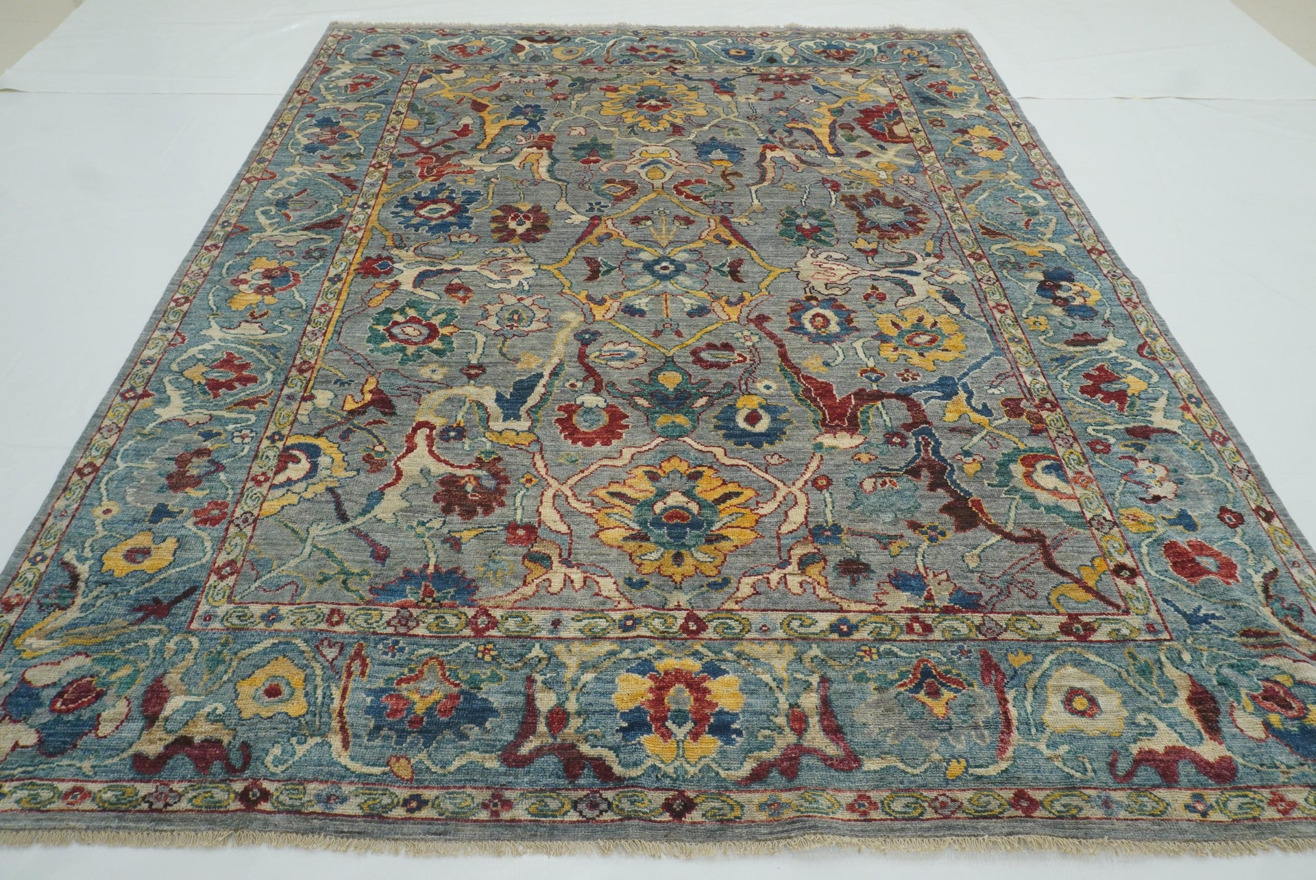 8x10 Oushak Blueish Gray Hand knotted Wool Turkish Style Rug - Yildiz Rugs
