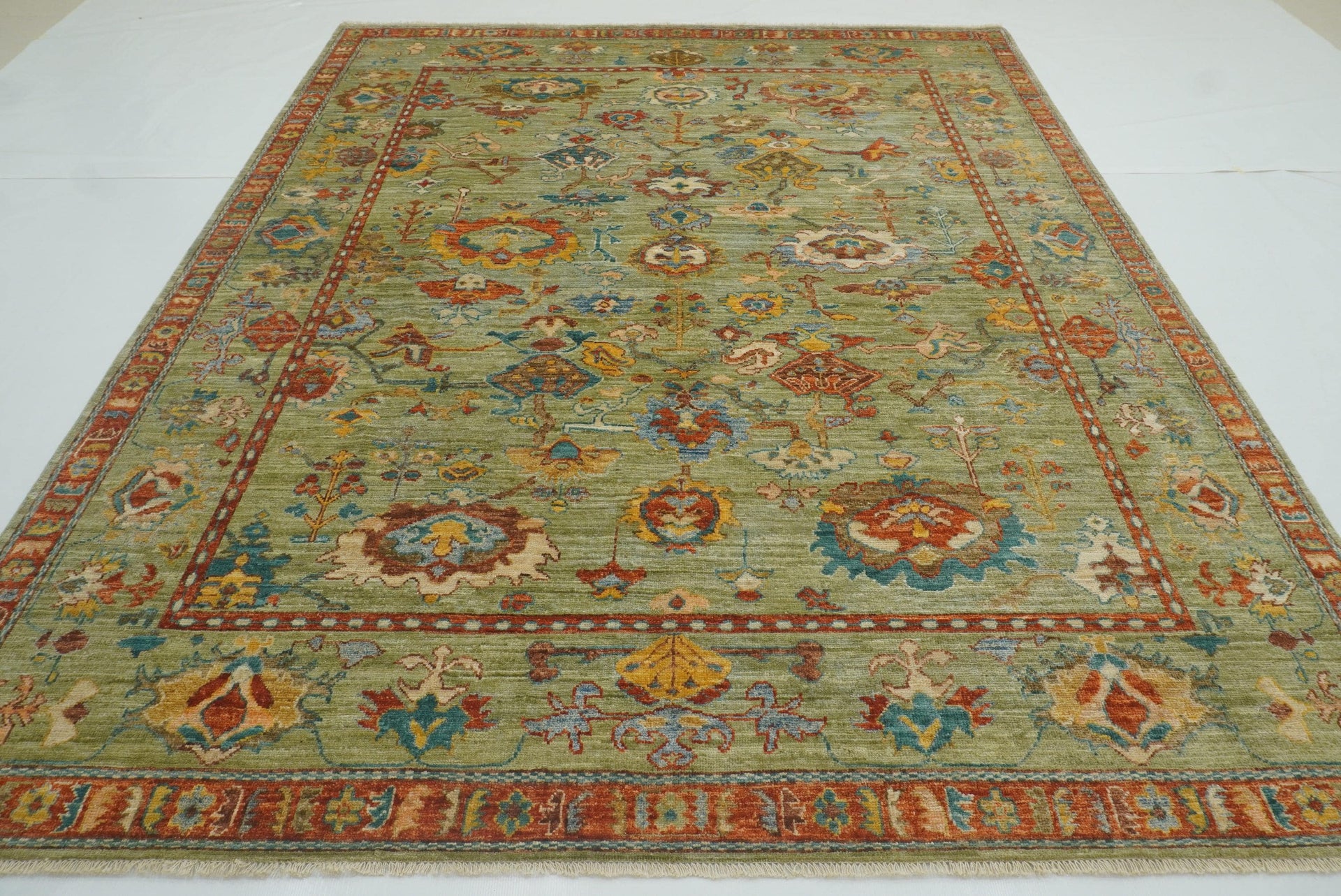8x10 Green Oushak Turkish Hand knotted Wool Oriental Rug - Yildiz Rugs