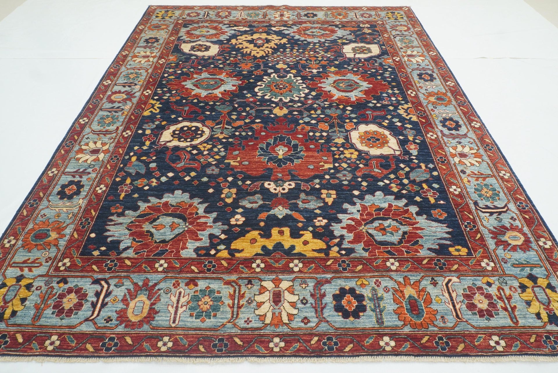 8x10 Navy Blue Serapi Afghan Hand-Knotted Oriental Rug - Yildiz Rugs