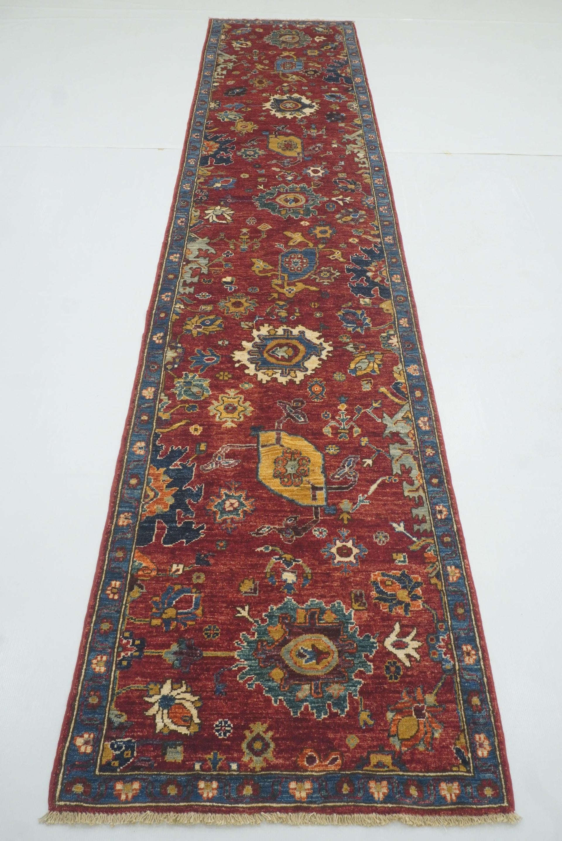 13 ft Red Bidjar Hand-Knotted Afghan Wool Runner Rug - Yildiz Rugs