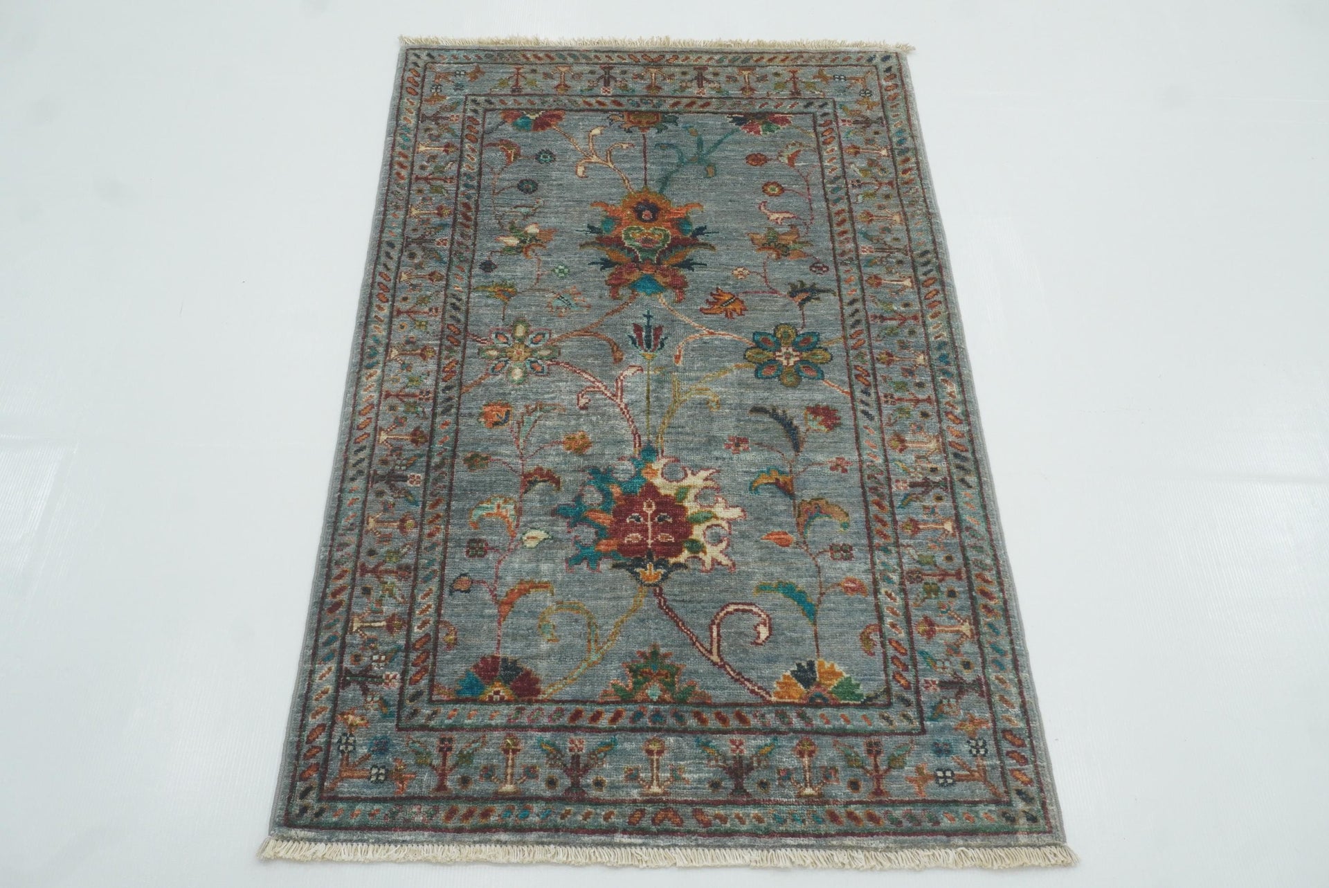 3x4 Blueish Gray Waziri Afghan Hand knotted wool Oriental Rug - Yildiz Rugs
