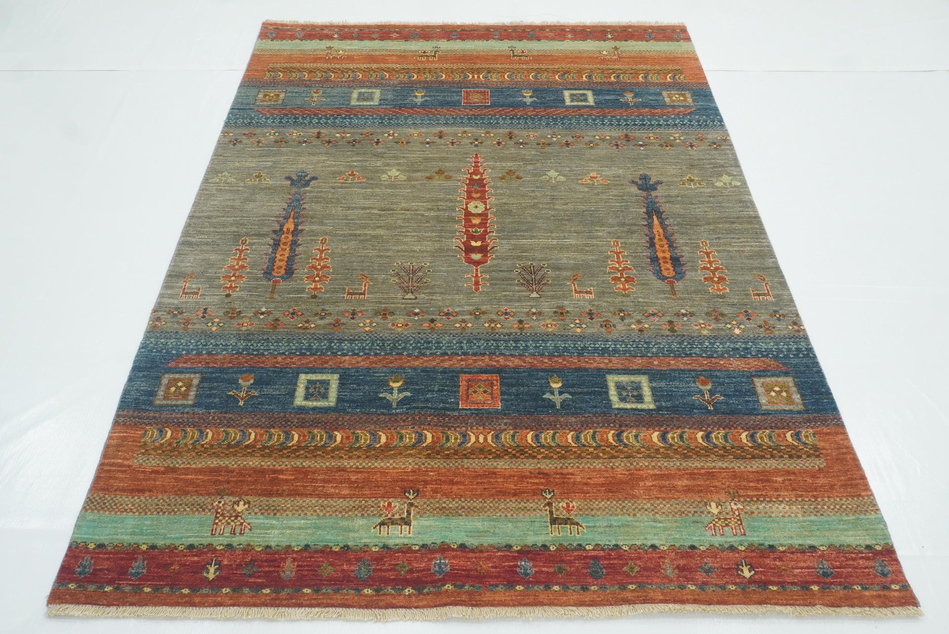 5x7 Gabbeh Tree of Life Hand-Knotted Afghan Wool Multicolor Rug - Yildiz Rugs