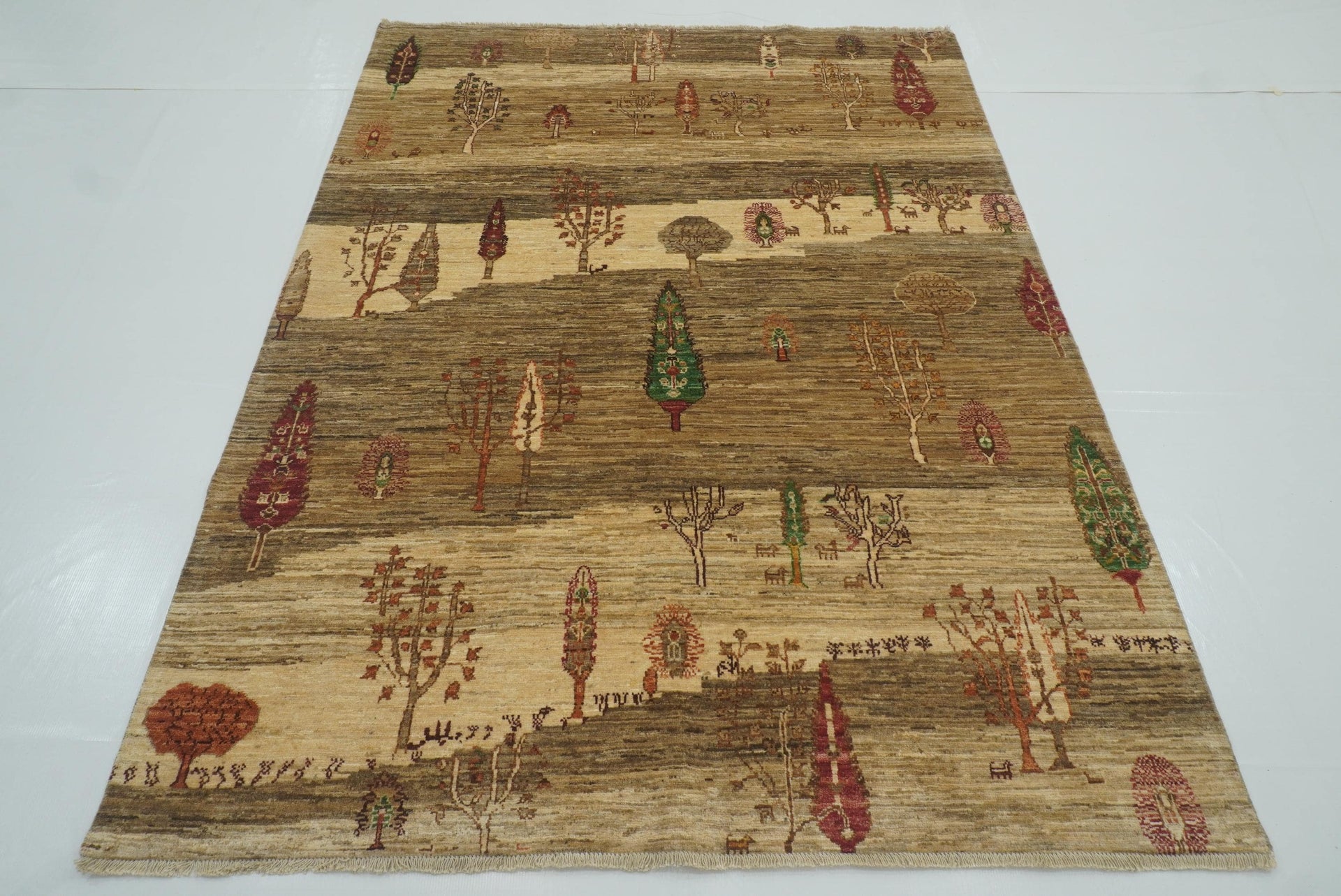 5x7 Beige Gabbeh Tree of Life Hand-Knotted Afghan Wool Rug - Yildiz Rugs