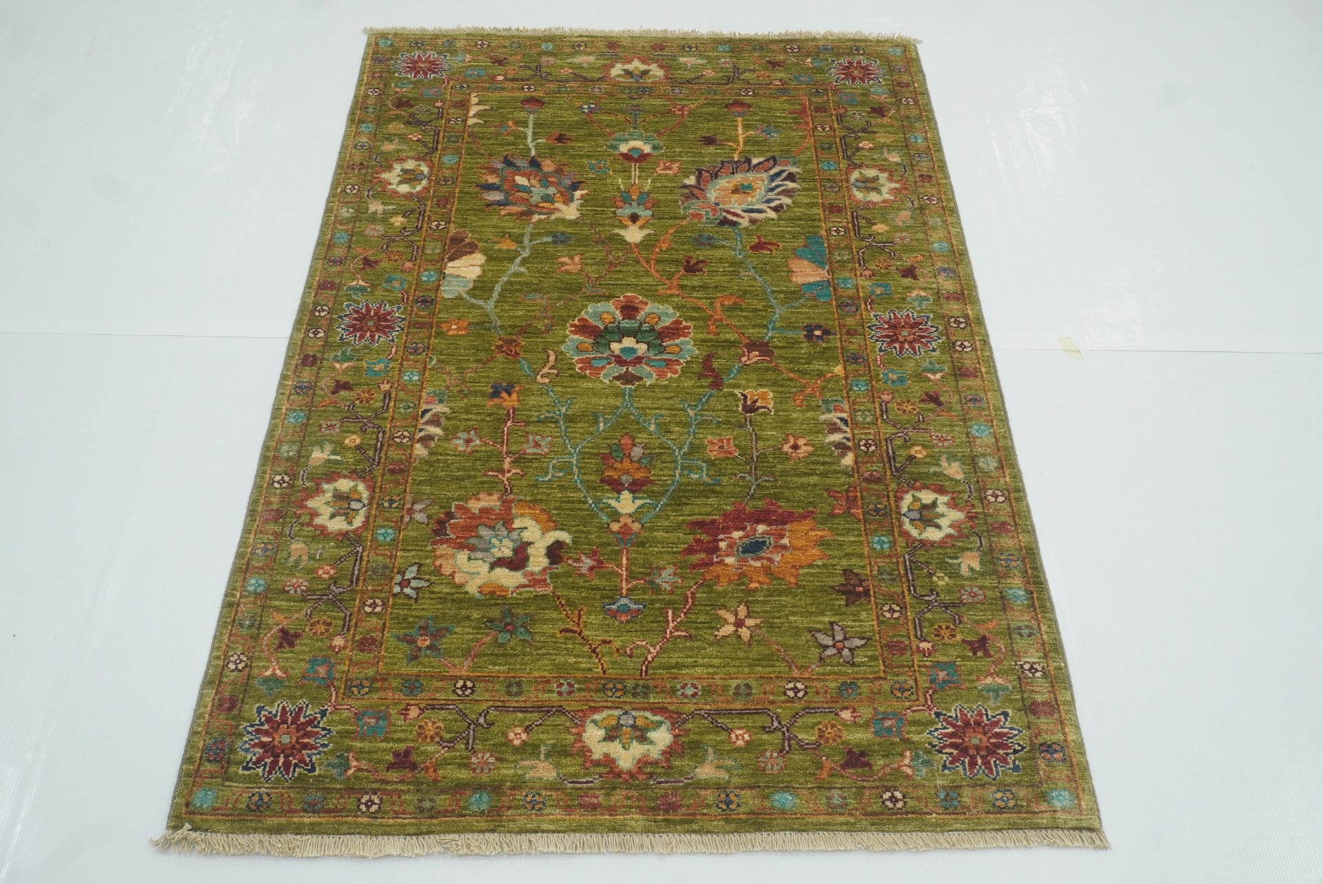 3x5 Green Waziri Afghan Hand knotted Wool Rug - Yildiz Rugs