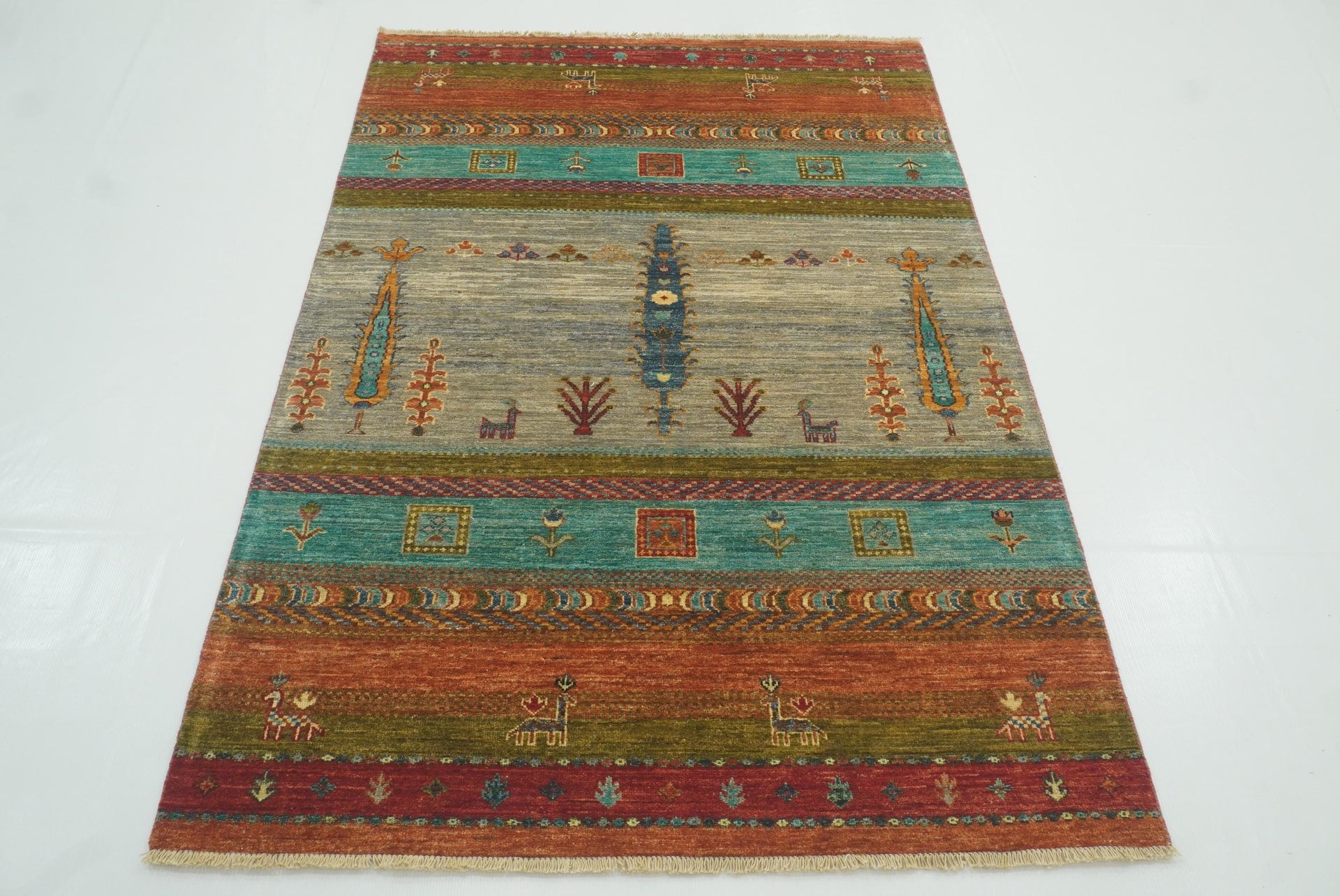 4x6 Gabbeh Tree of Life Hand-Knotted Afghan Multicolor Rug
