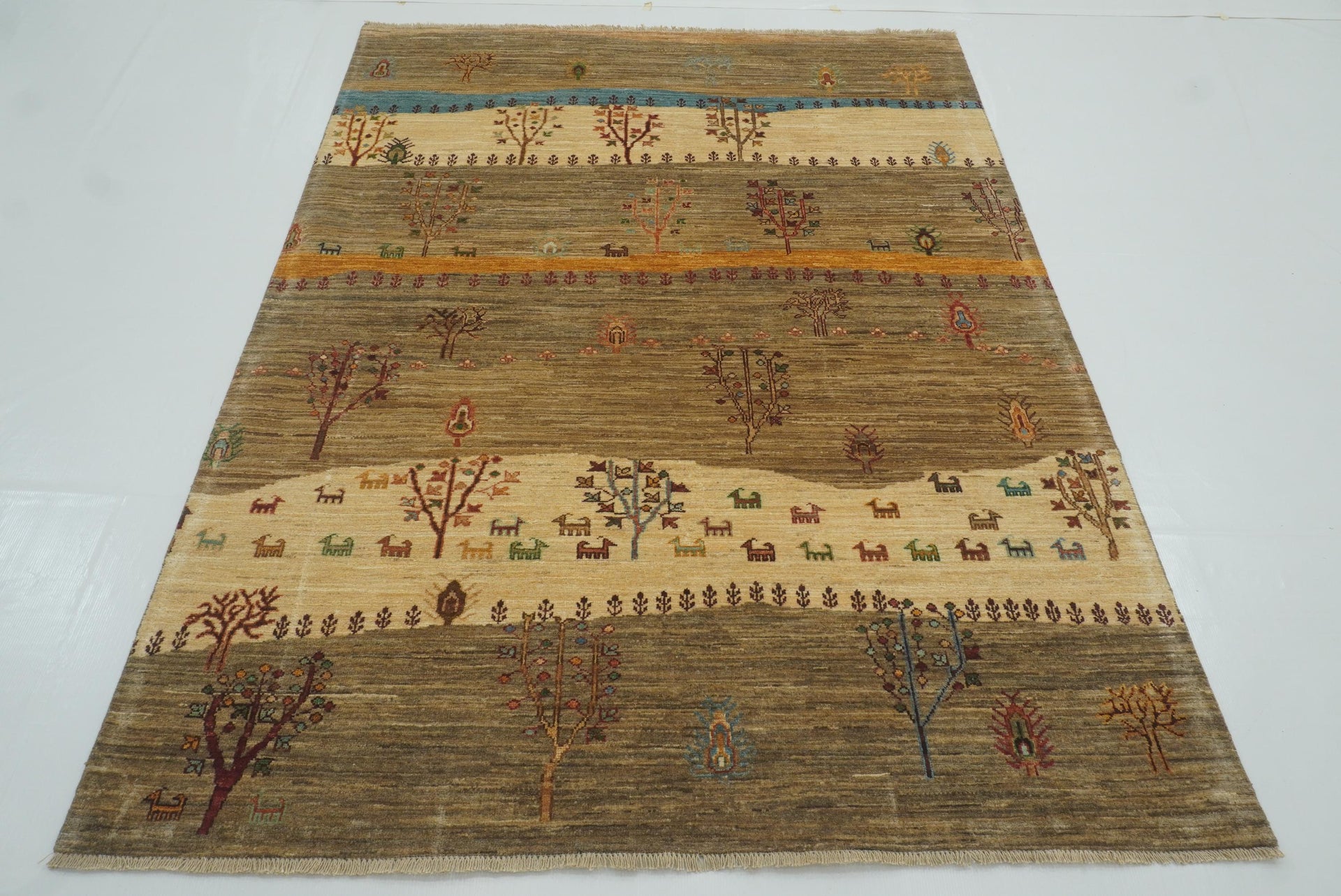 5x7 Beige Gabbeh Tree of Life Hand-Knotted Afghan Rug - Yildiz Rugs