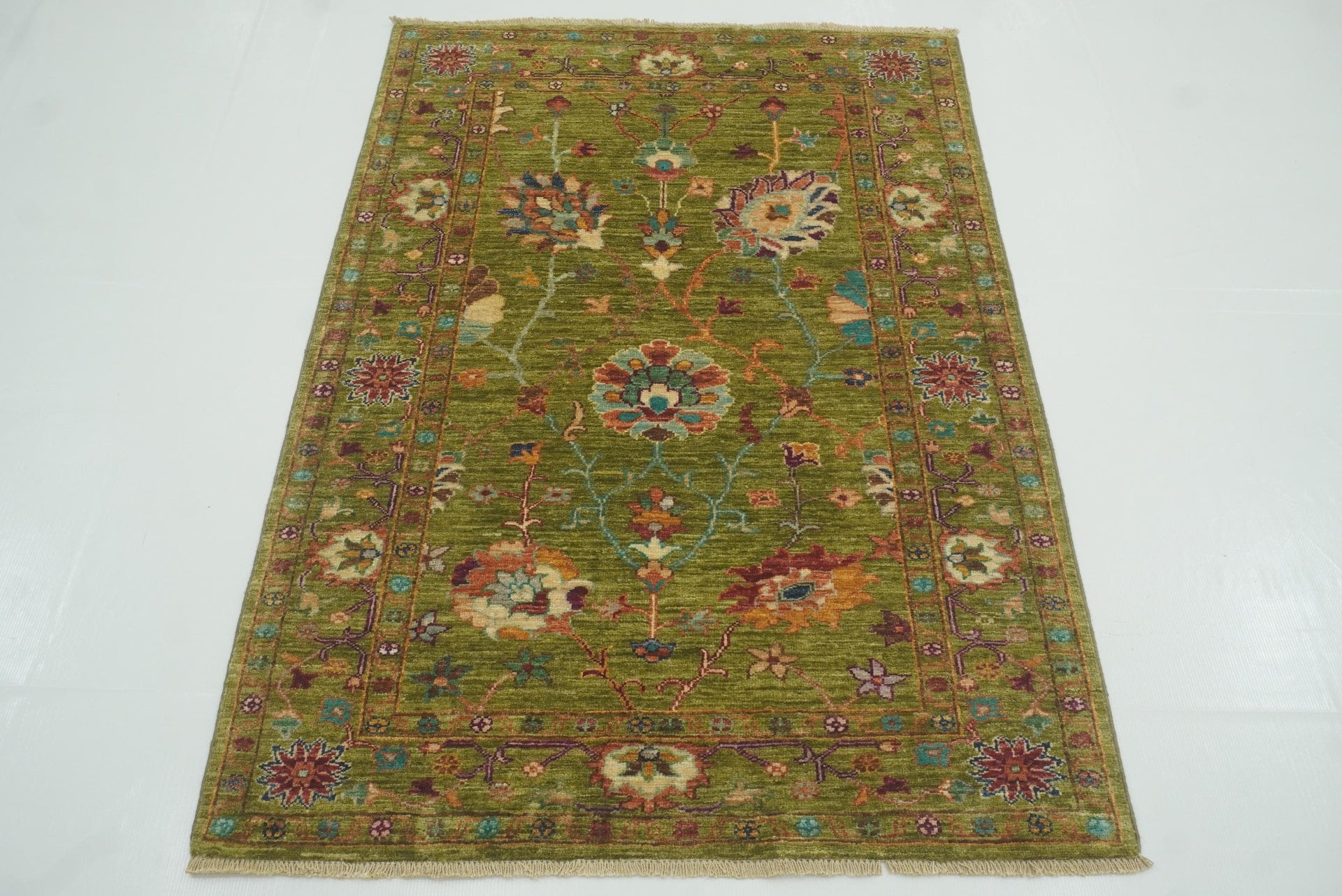 3x5 Green Waziri Afghan Hand knotted Wool Rug - Yildiz Rugs