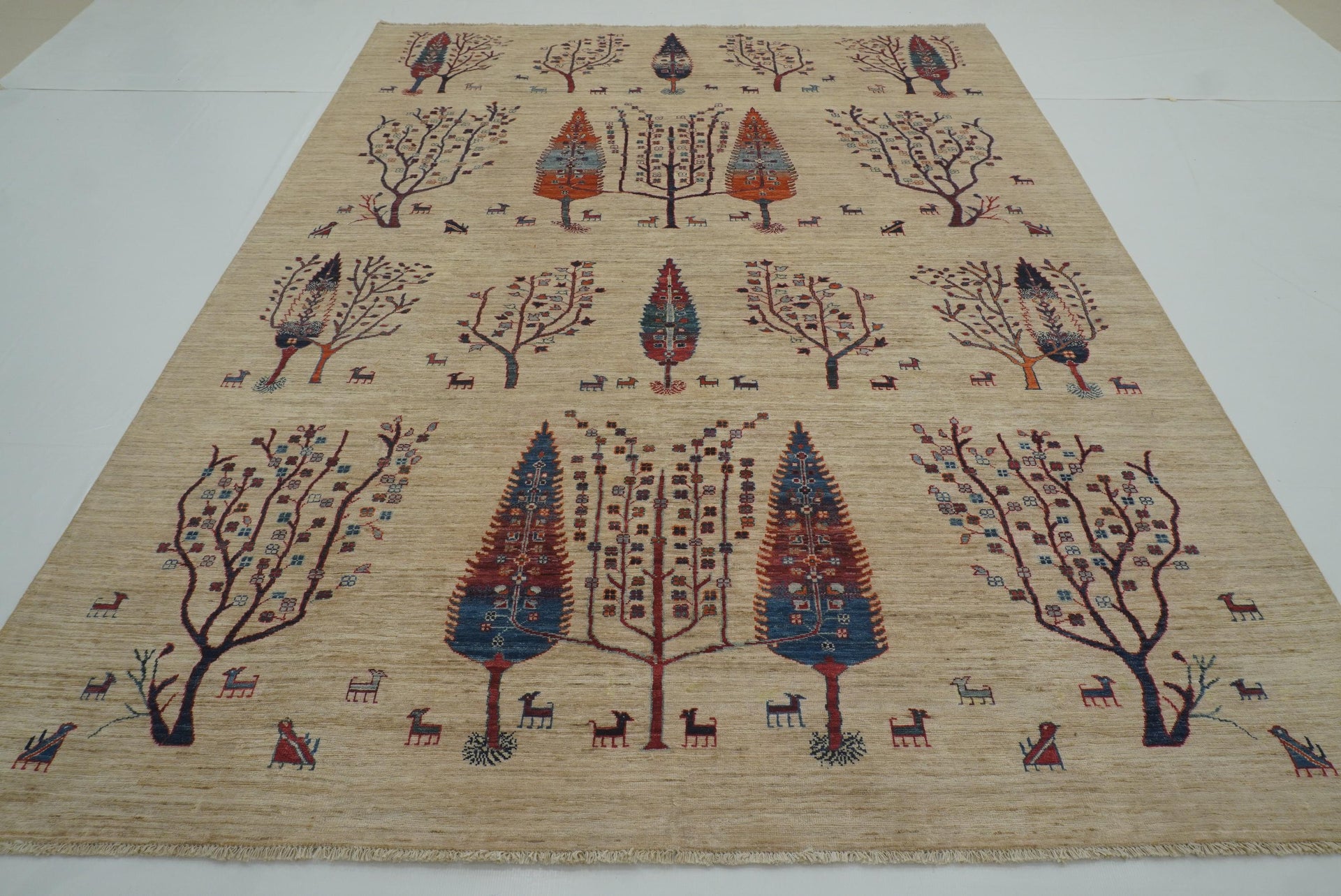 8x10 Gabbeh Ivory Beige Tree of Life Afghan hand knotted Rug - Yildiz Rugs
