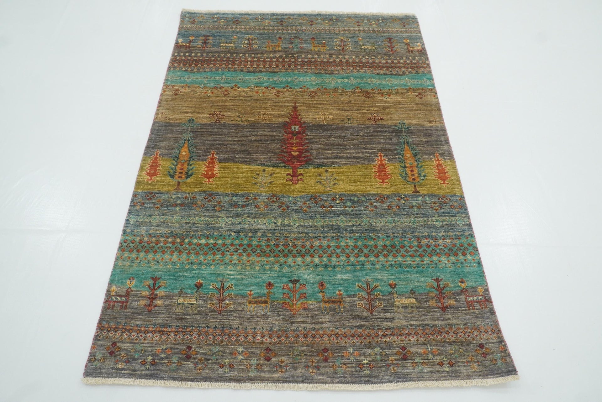4x6 Gabbeh Blueish Gray Tree of Life Hand-Knotted Afghan Rug - Yildiz Rugs
