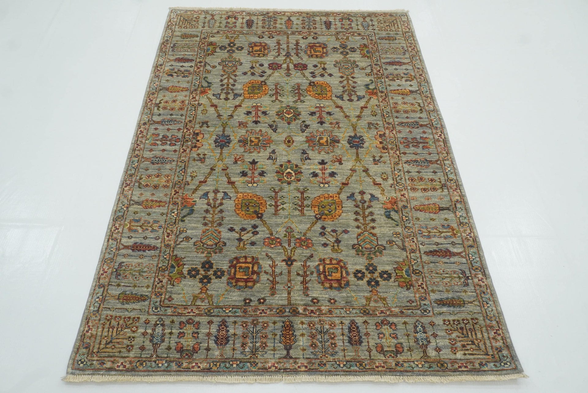 4x6 Blueish Gray WaziriAfghan Hand knotted Oriental Rug