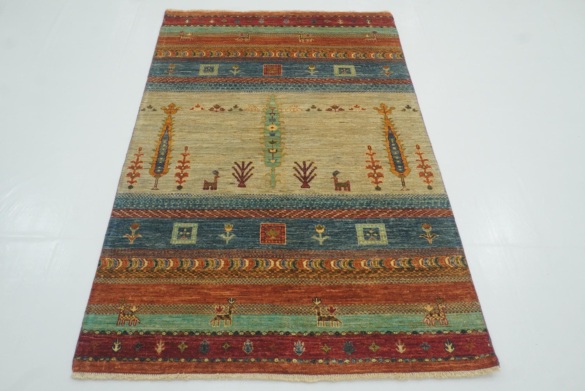 4x6 Gabbeh Tree of Life Hand-Knotted Afghan Multicolor Rug