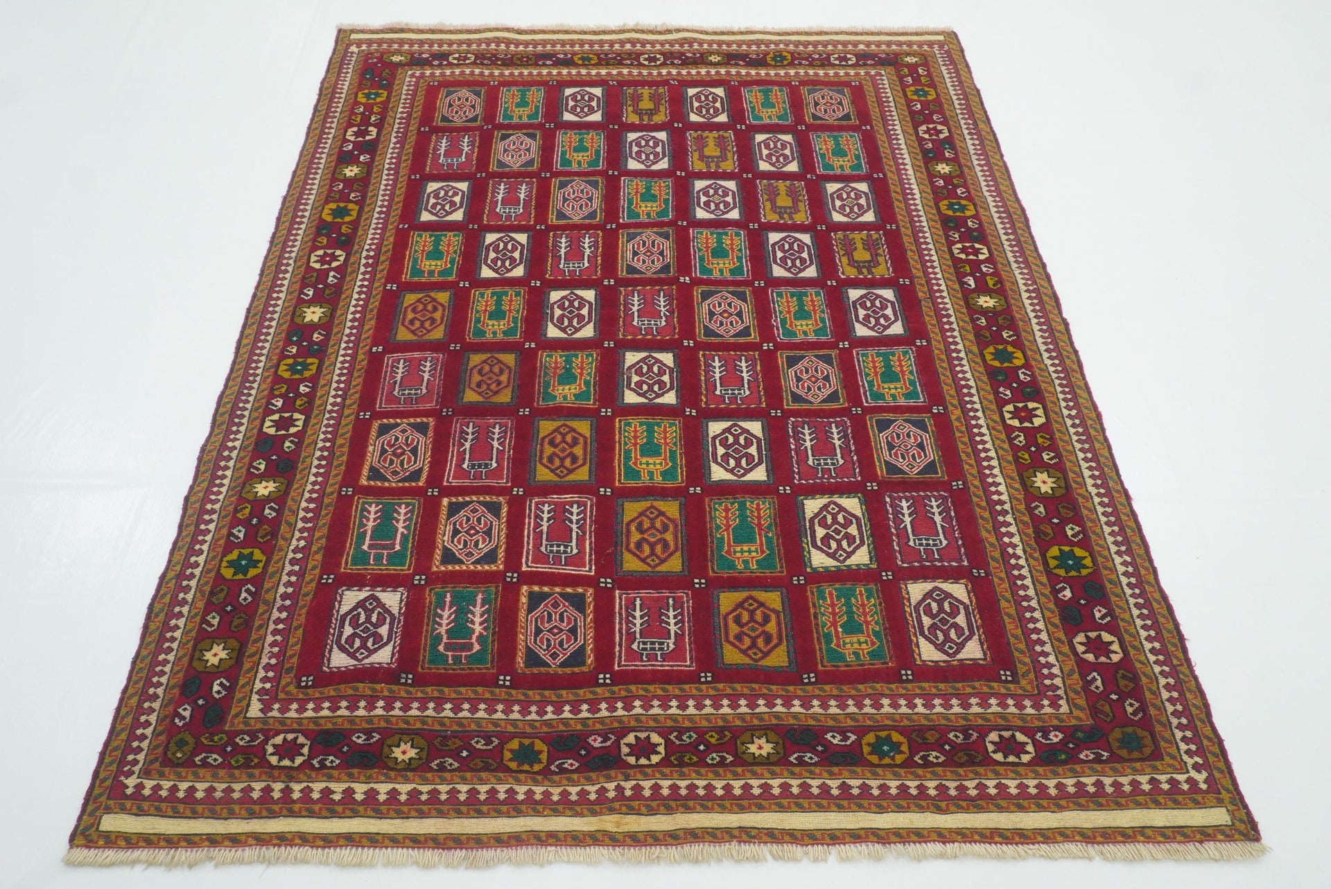 5x6 Red Vintage Afghan Handmade Wool Kilim Rug