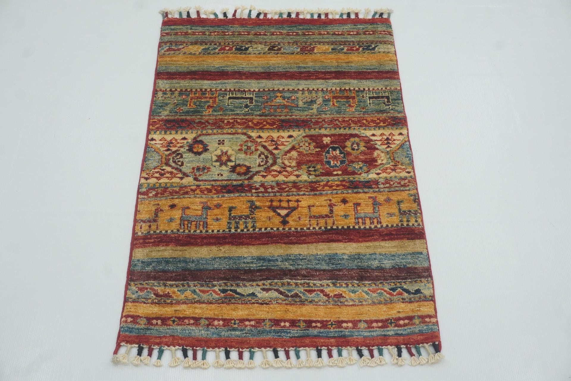 2x3 Red Khorjin Afghan Hand knotted Rug