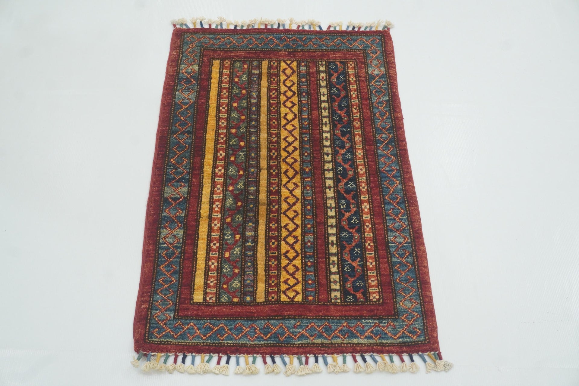 2x3 Red Turkish Hand-Knotted Wool Rug