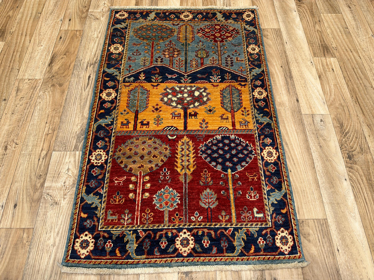 3x4 Blue Gabbeh Tree of Life Afghan Hand Knotted Wool Rug