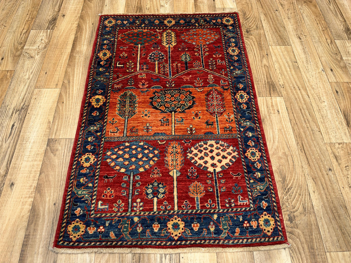 3x4 Red Gabbeh Tree of Life Afghan Hand Knotted Wool Rug