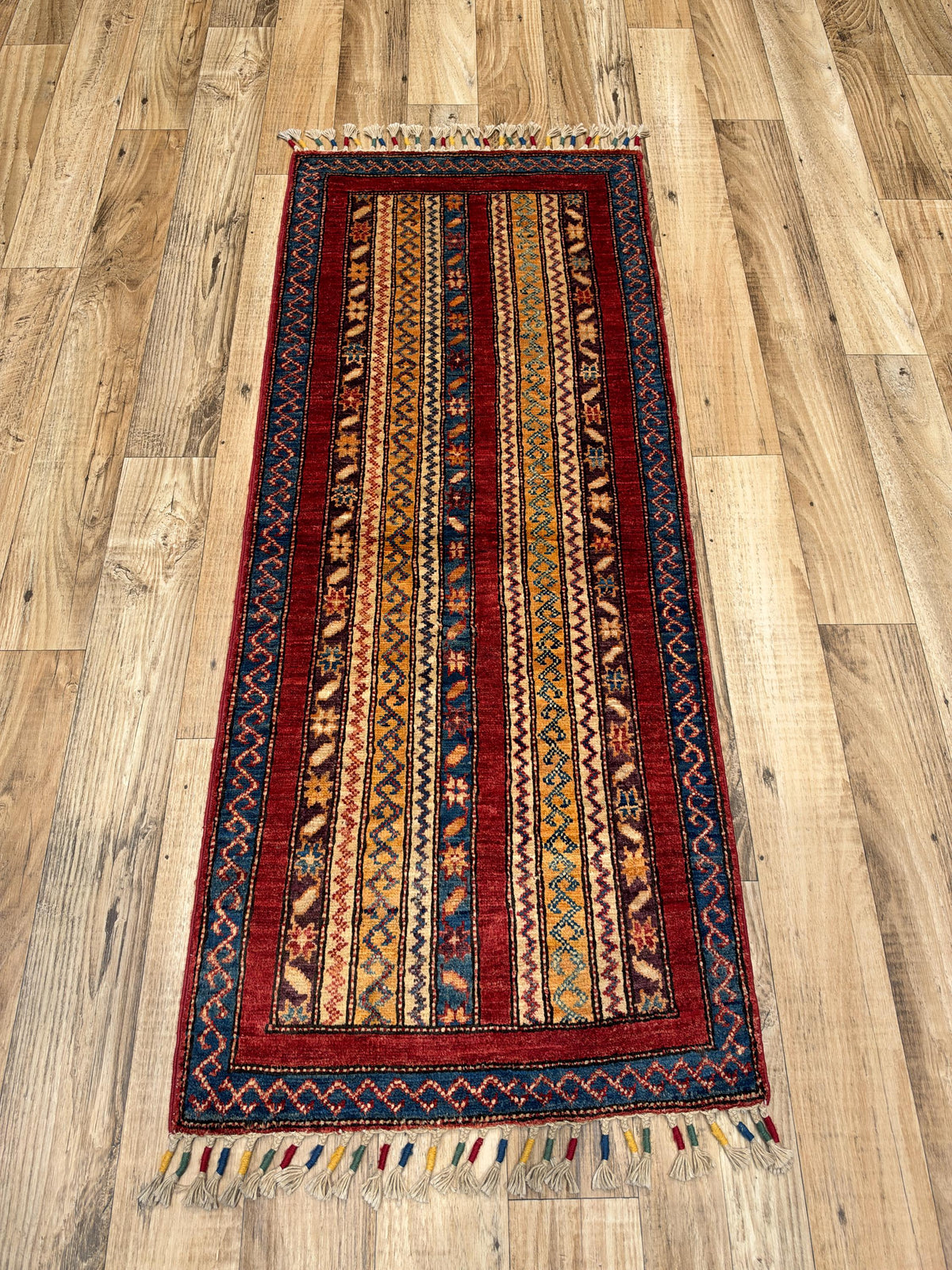 2x5 Red Shaal Turkish Style Hand knotted Wool Runner Rug