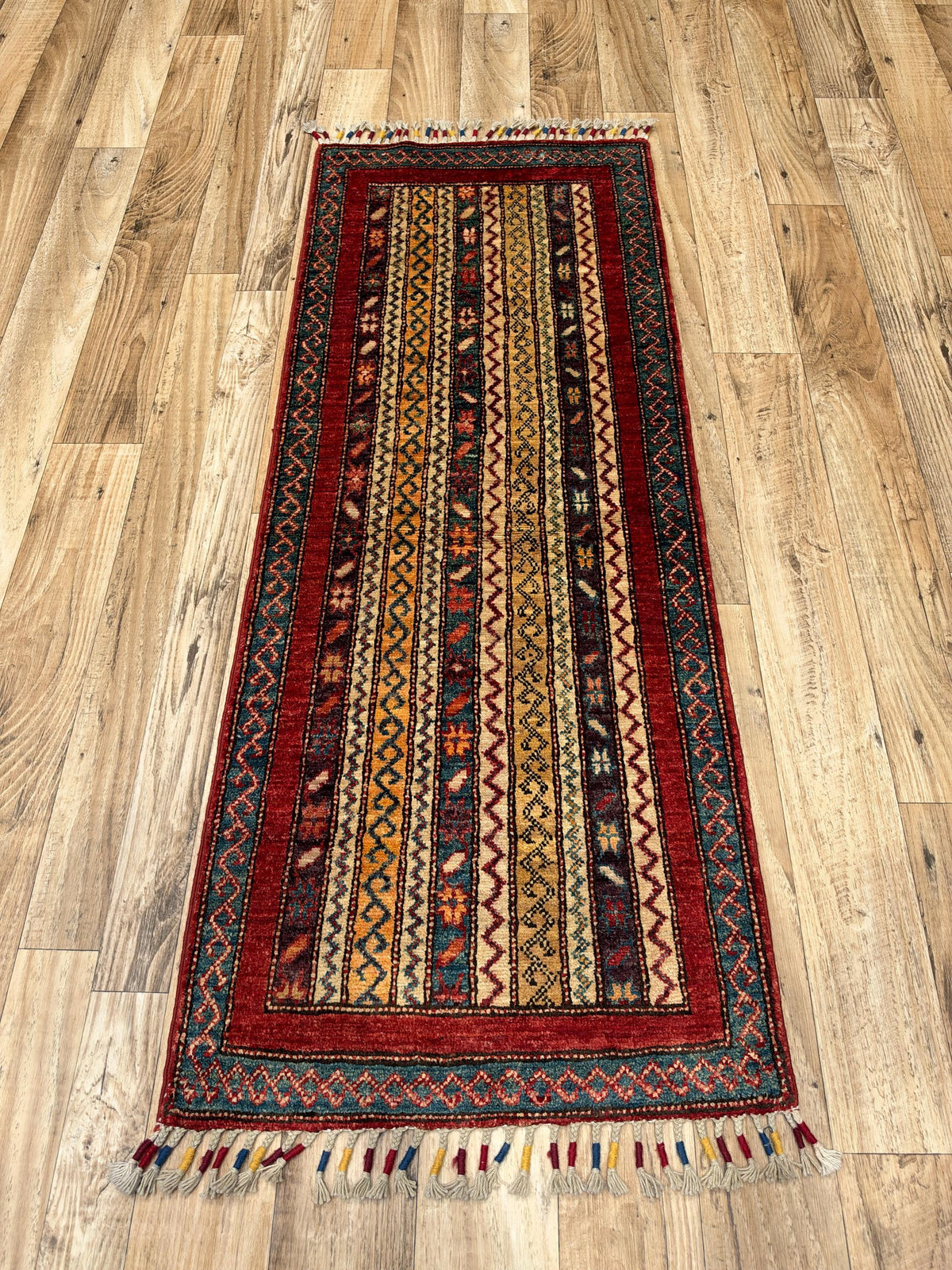 2x5 Red Shaal Turkish Style Hand knotted Wool Runner Rug