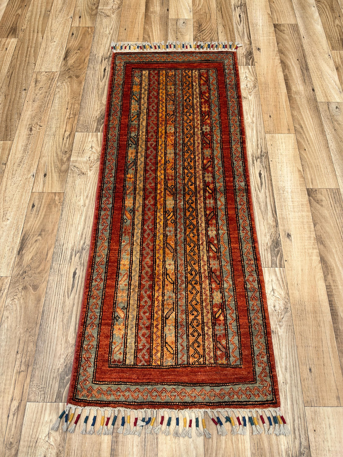2x5 Rust Red Shaal Turkish Style Hand knotted Wool Runner Rug