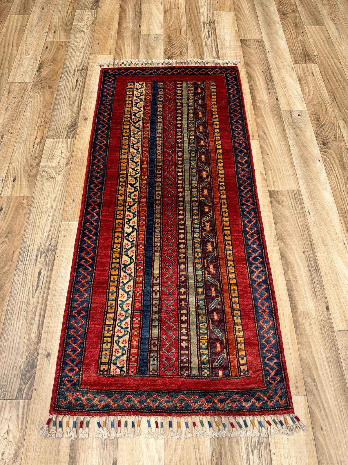 2x5 Red Shaal Turkish Style Hand knotted Wool Runner Rug