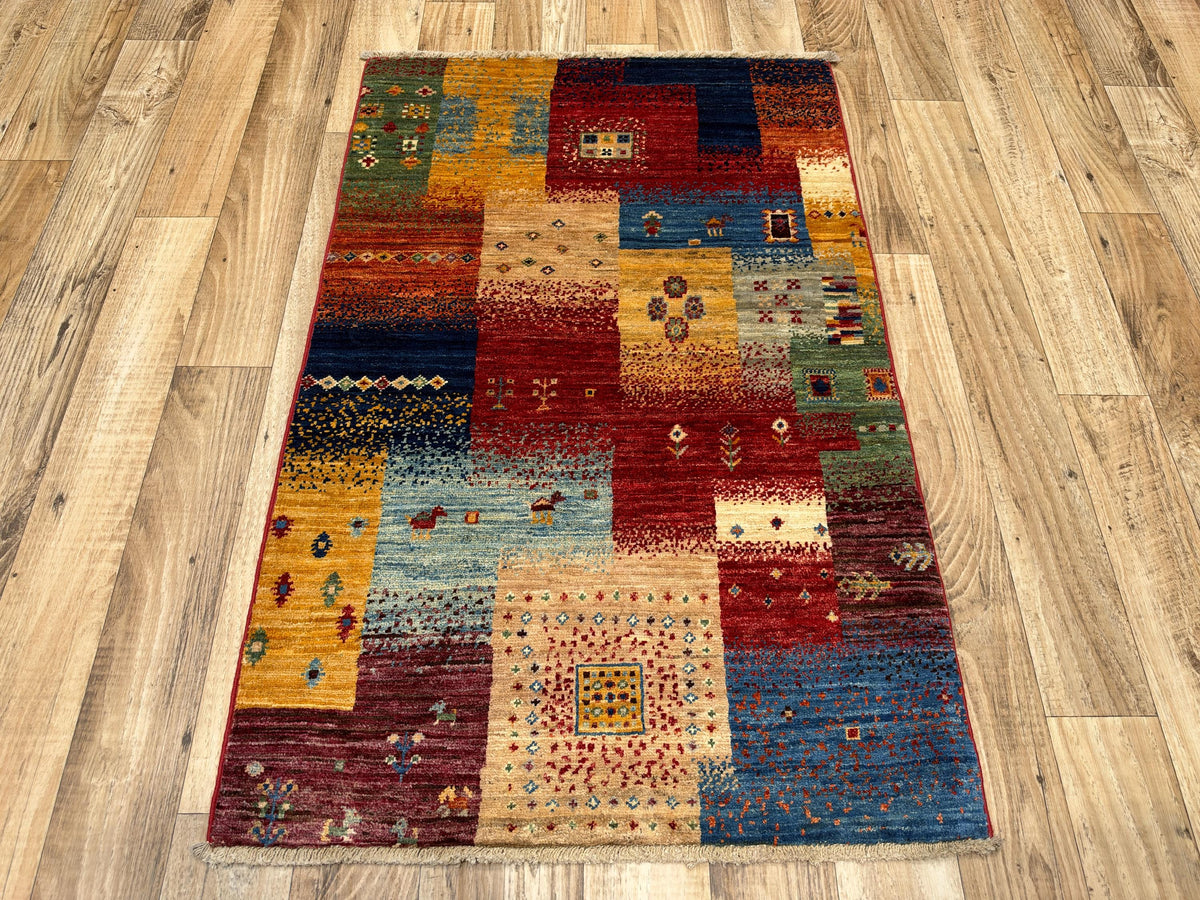 3x4 Multicolor Gabbeh Afghan Hand Knotted Wool Rug