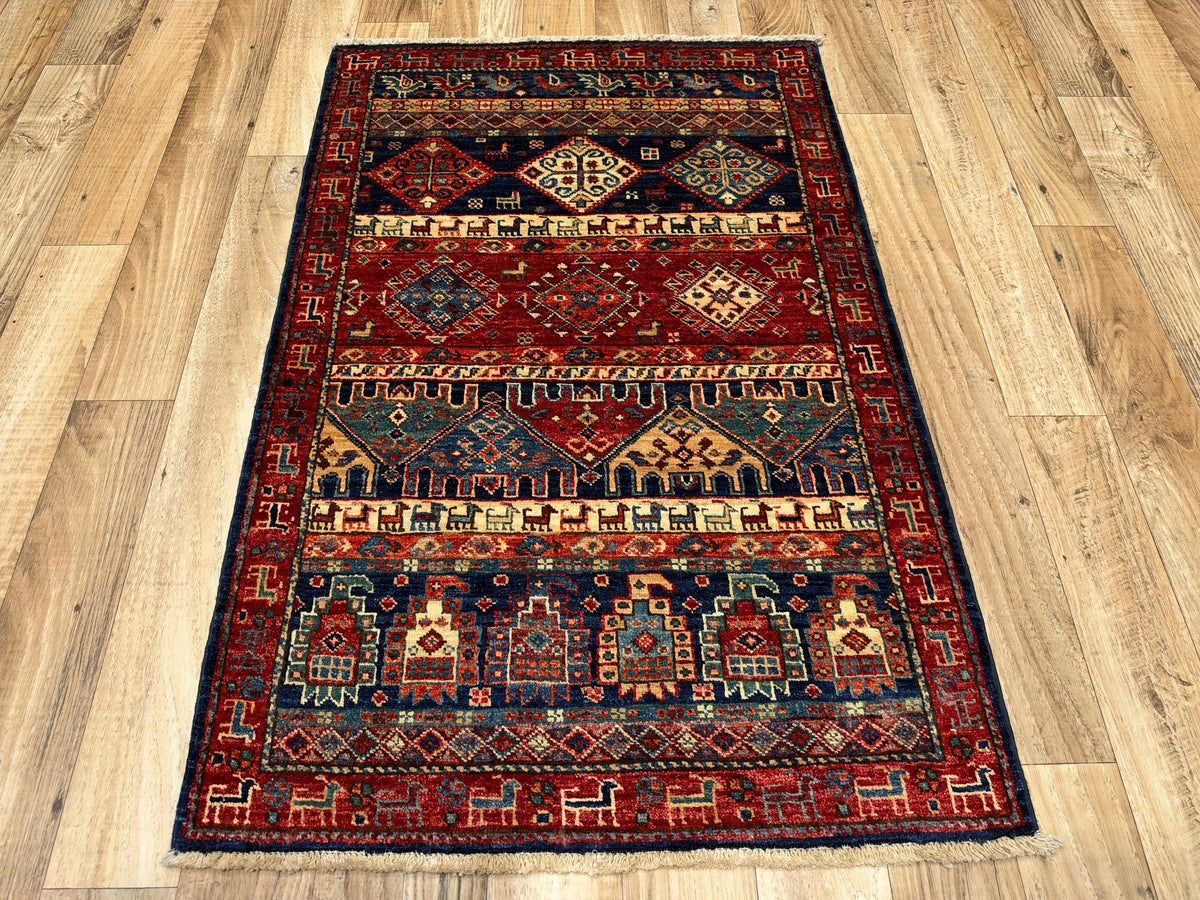 3x4 Navy Blue Gabbeh Afghan Hand Knotted Wool Rug