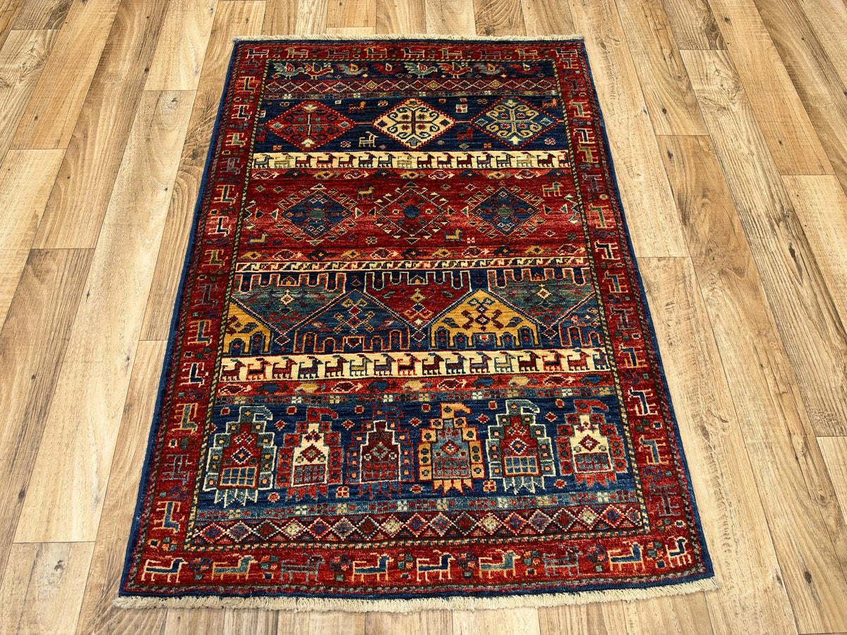 3x4 Navy Blue Gabbeh Afghan Hand Knotted Wool Rug