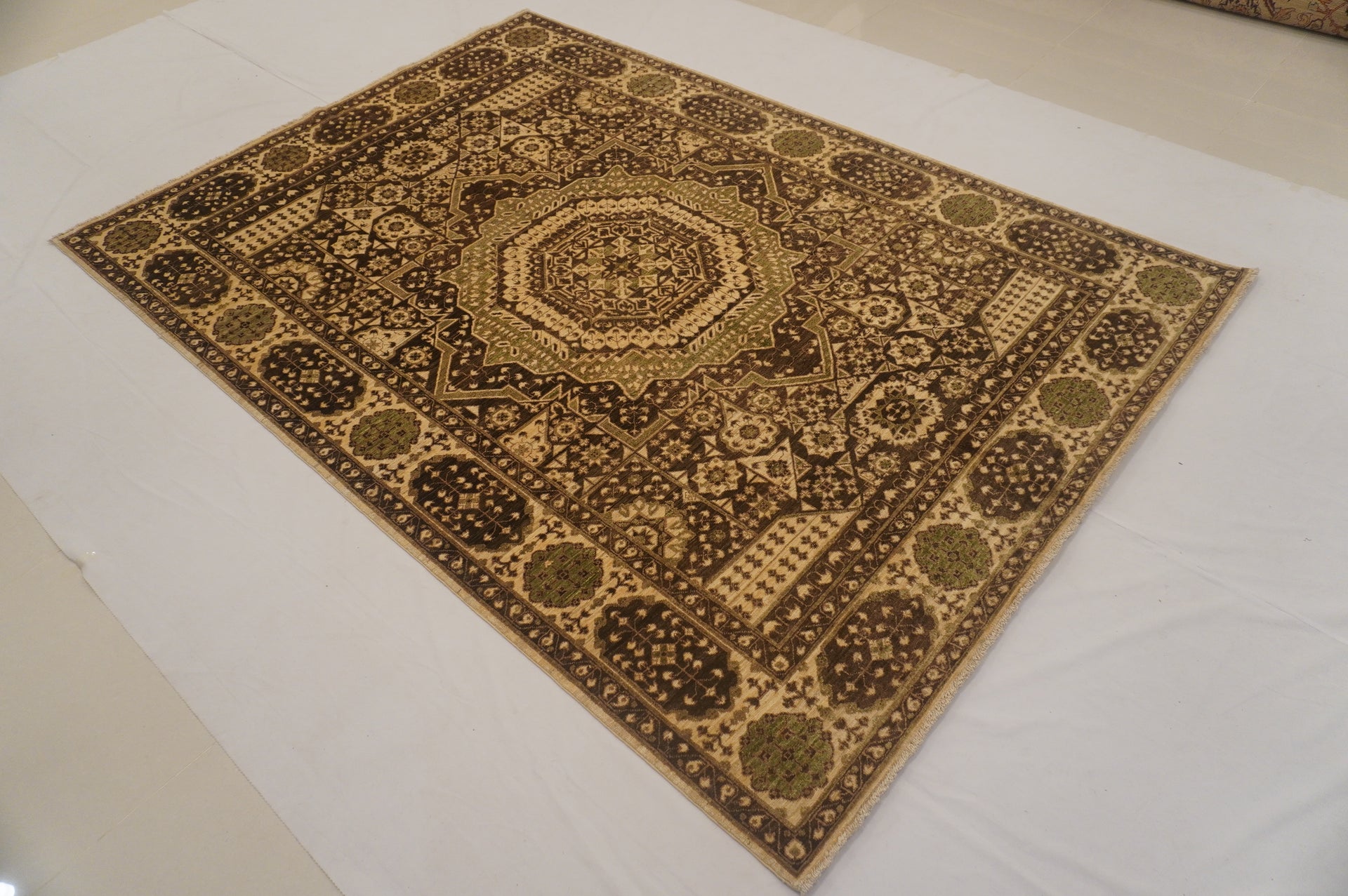 6x8 Beige Mamluk Turkish Hand Knotted Rug