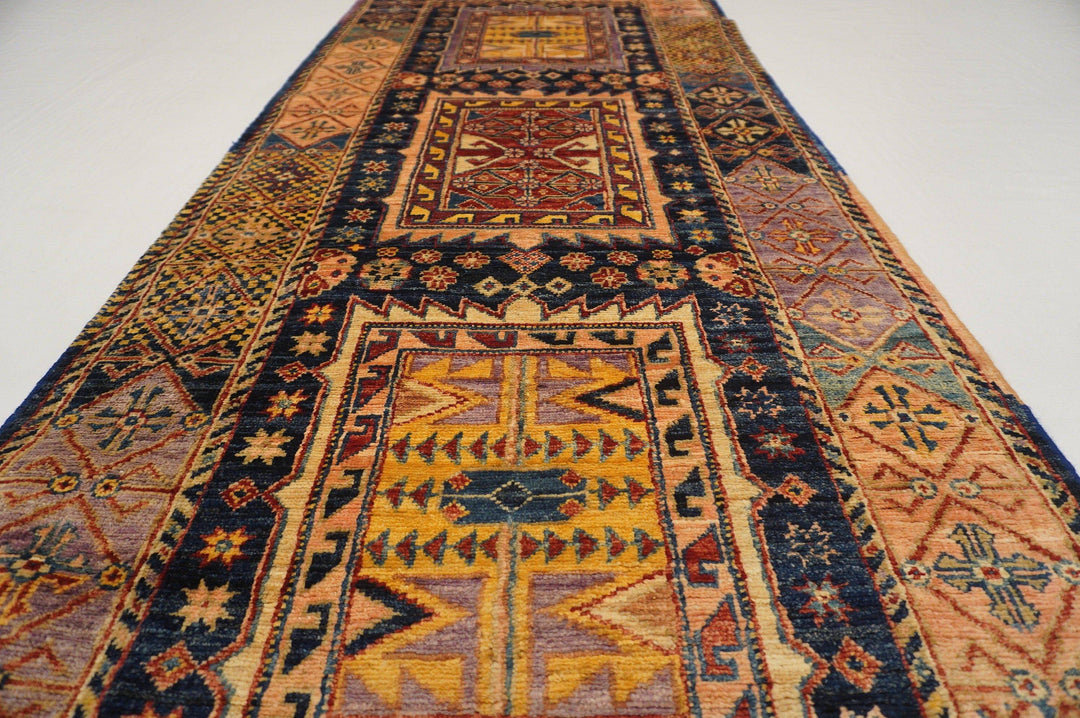 10 Ft. Baluch Navy Blue Afghan Hand Knotted Runner Rug - Yildiz Rugs