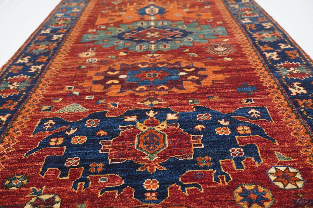 10 Ft Red Baluch Afghan Tribal hand knotted Runner Rug - Yildiz Rugs