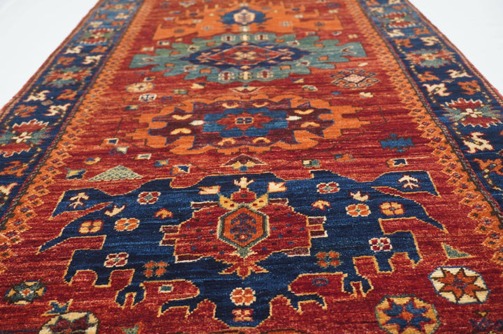 10 Ft Red Baluch Afghan Tribal hand knotted Runner Rug - Yildiz Rugs