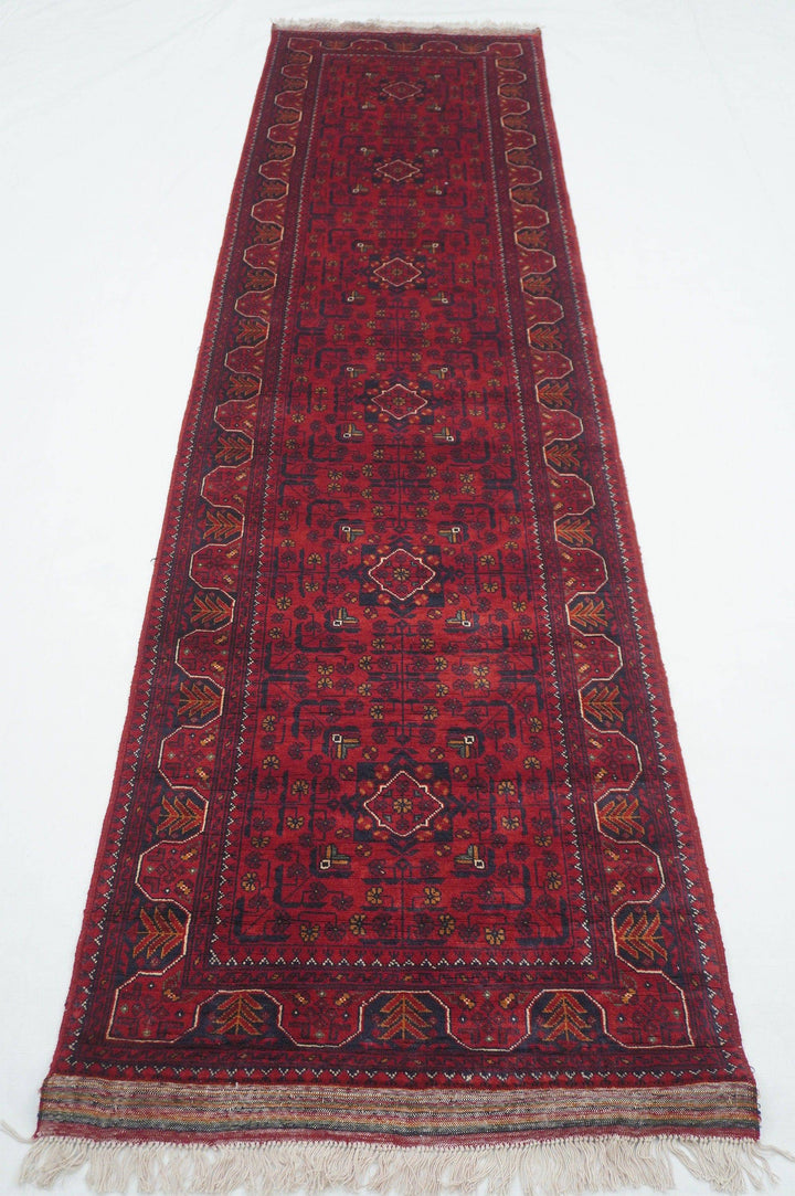 10 ft Red Runner Rug Khal Mohammadi Afghan Hand knotted Wool rug - Yildiz Rugs