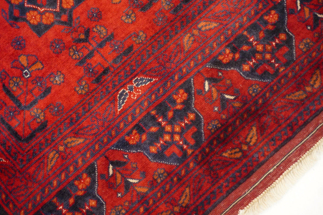 10 ft Red Vintage Kunduz Afghan Hand knotted Runner Rug - Yildiz Rugs