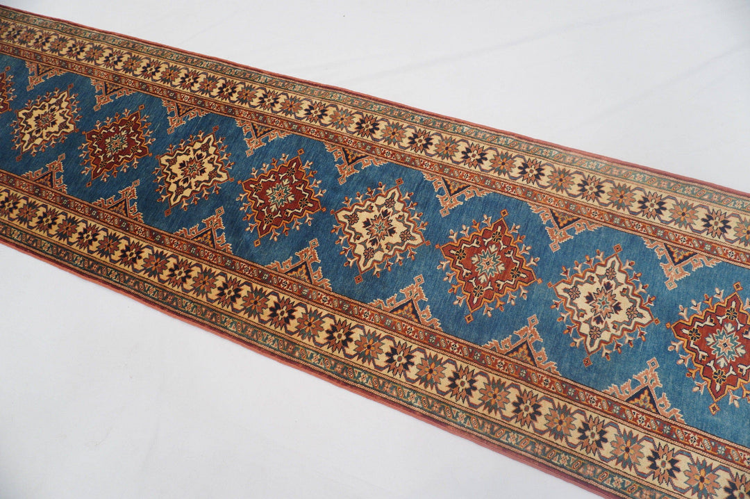 10 Ft Turkish Runner Rug - Blue Vintage Shirvan Caucasian Handmade Rug - Yildiz Rugs