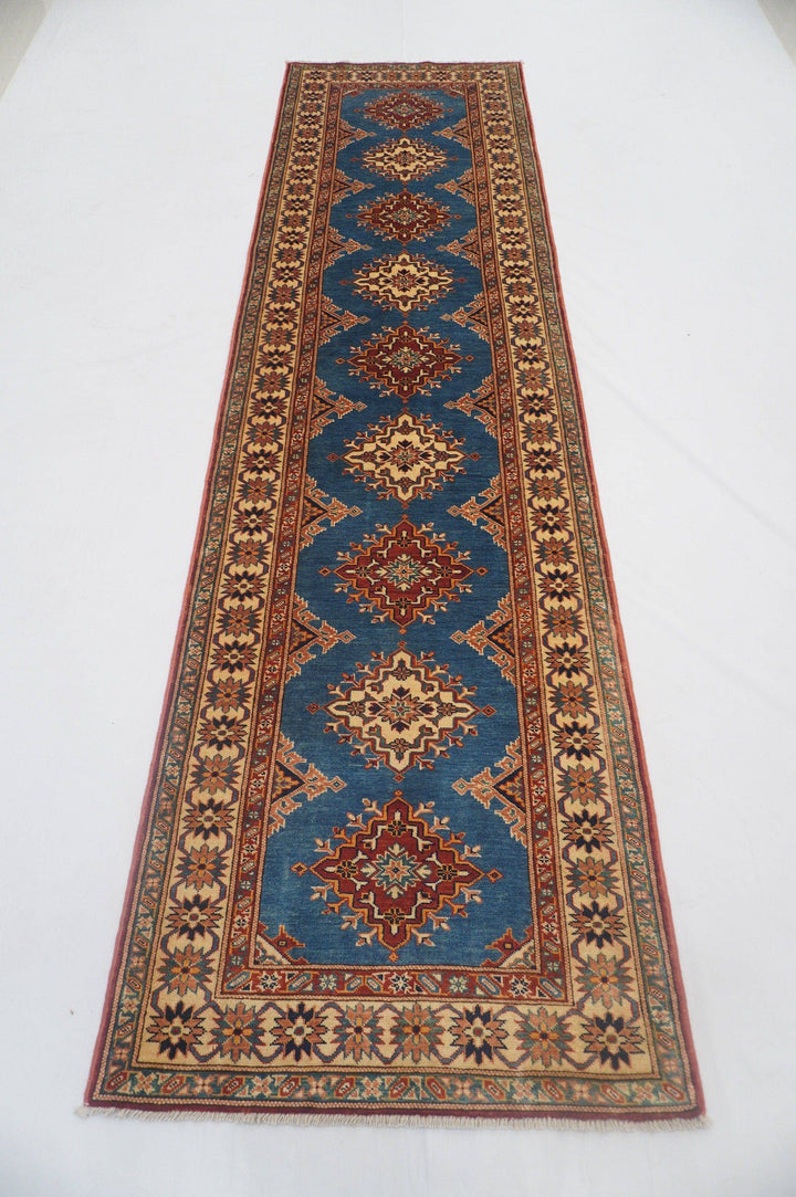 10 Ft Turkish Runner Rug - Blue Vintage Shirvan Caucasian Handmade Rug - Yildiz Rugs