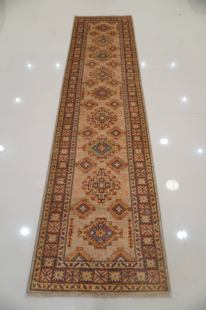 10 Ft Turkish Runner Rug - Brown Kazak Caucasian Hand knotted Wool Rug - Yildiz Rugs